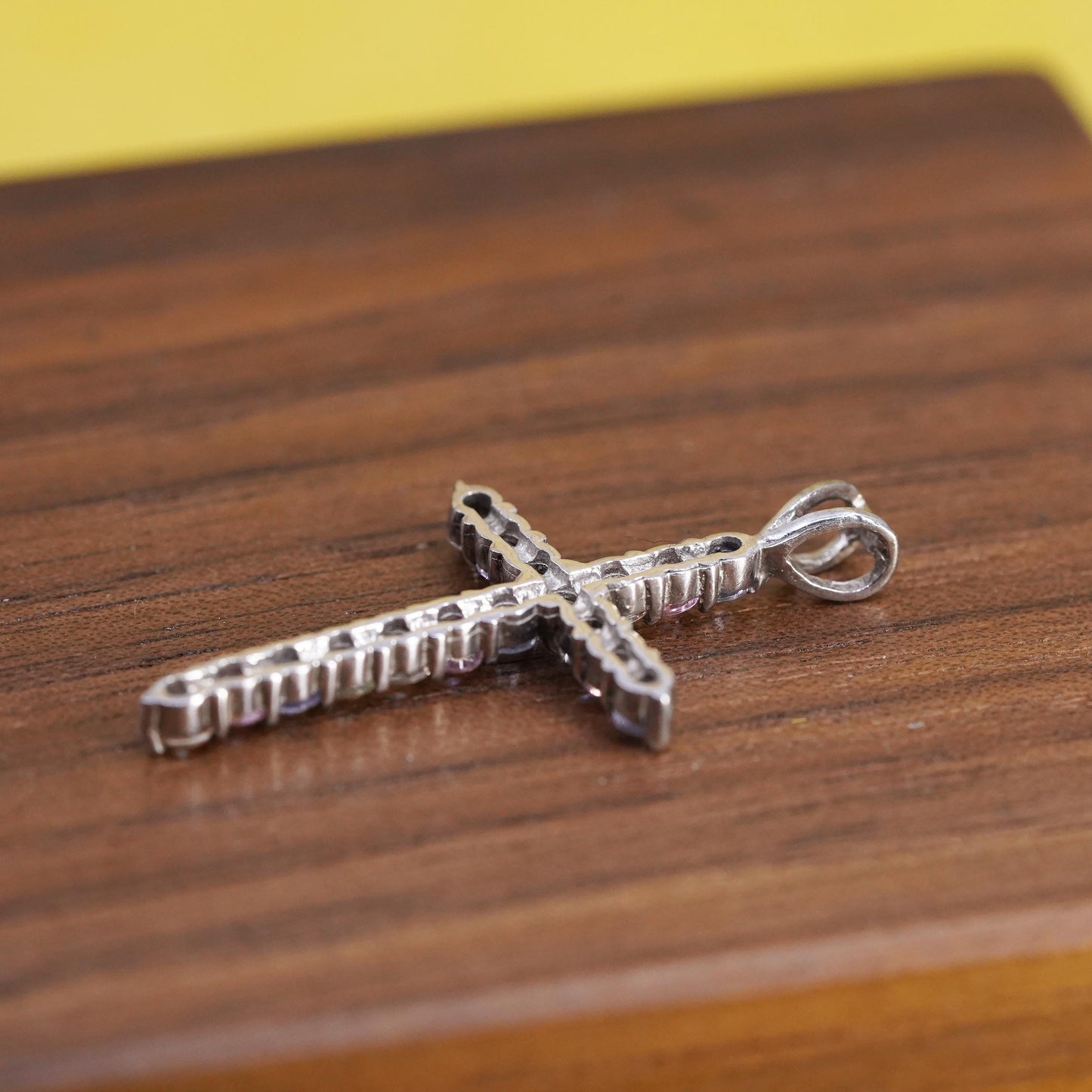 Vintage Sterling silver handmade pendant, 925 cross cluster Cz inlay, Christian