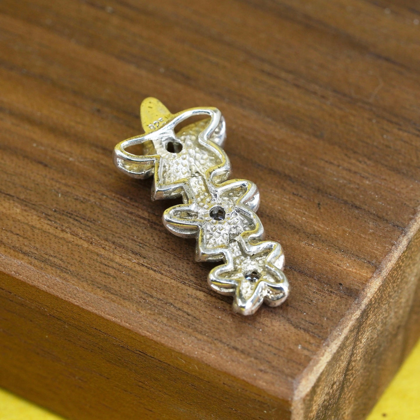 Vintage Sterling silver handmade plumeria flower pendant, 925 charm with Cz