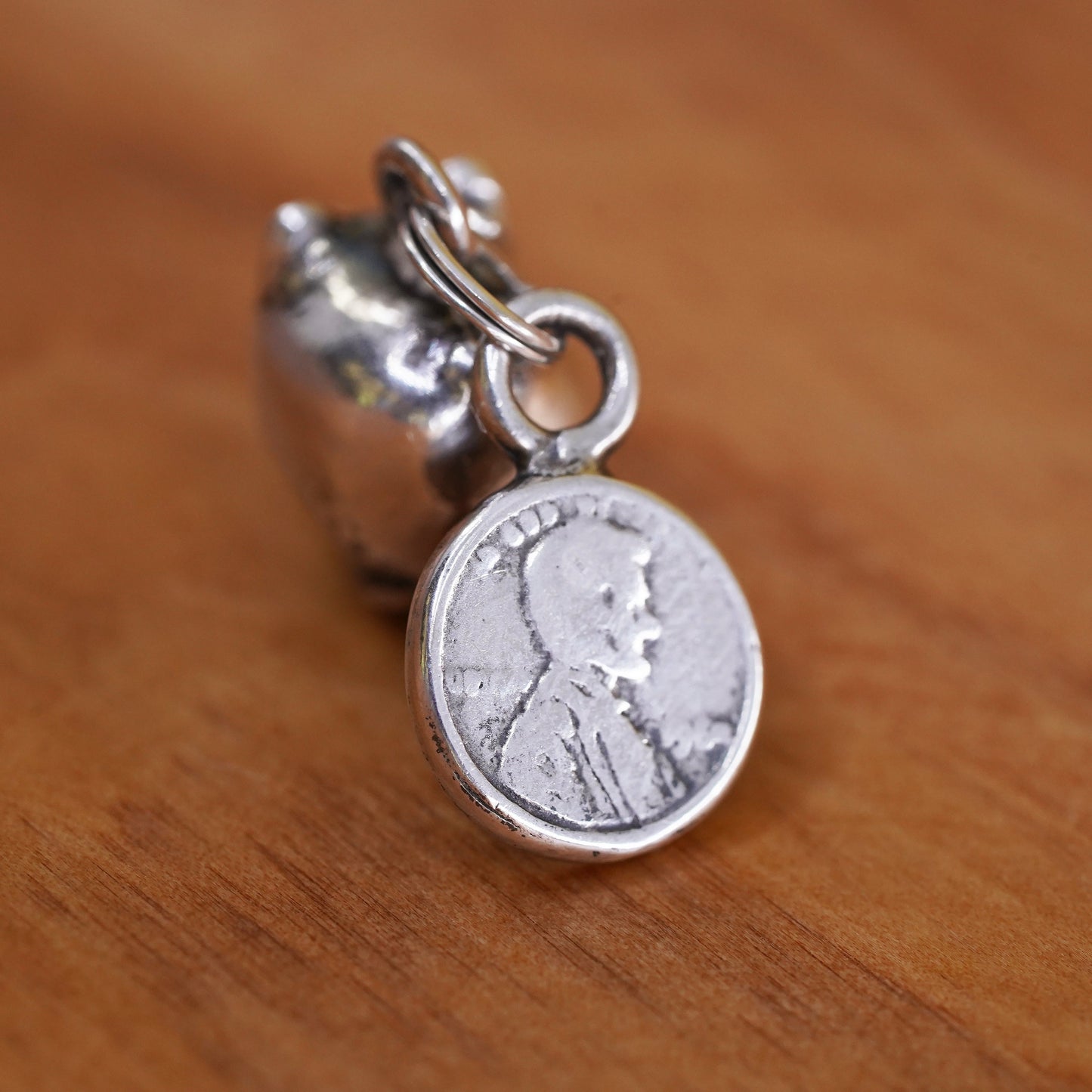 Vintage jewelry, Sterling Silver Handmade Pendant, 925 dollar piggy bank charm
