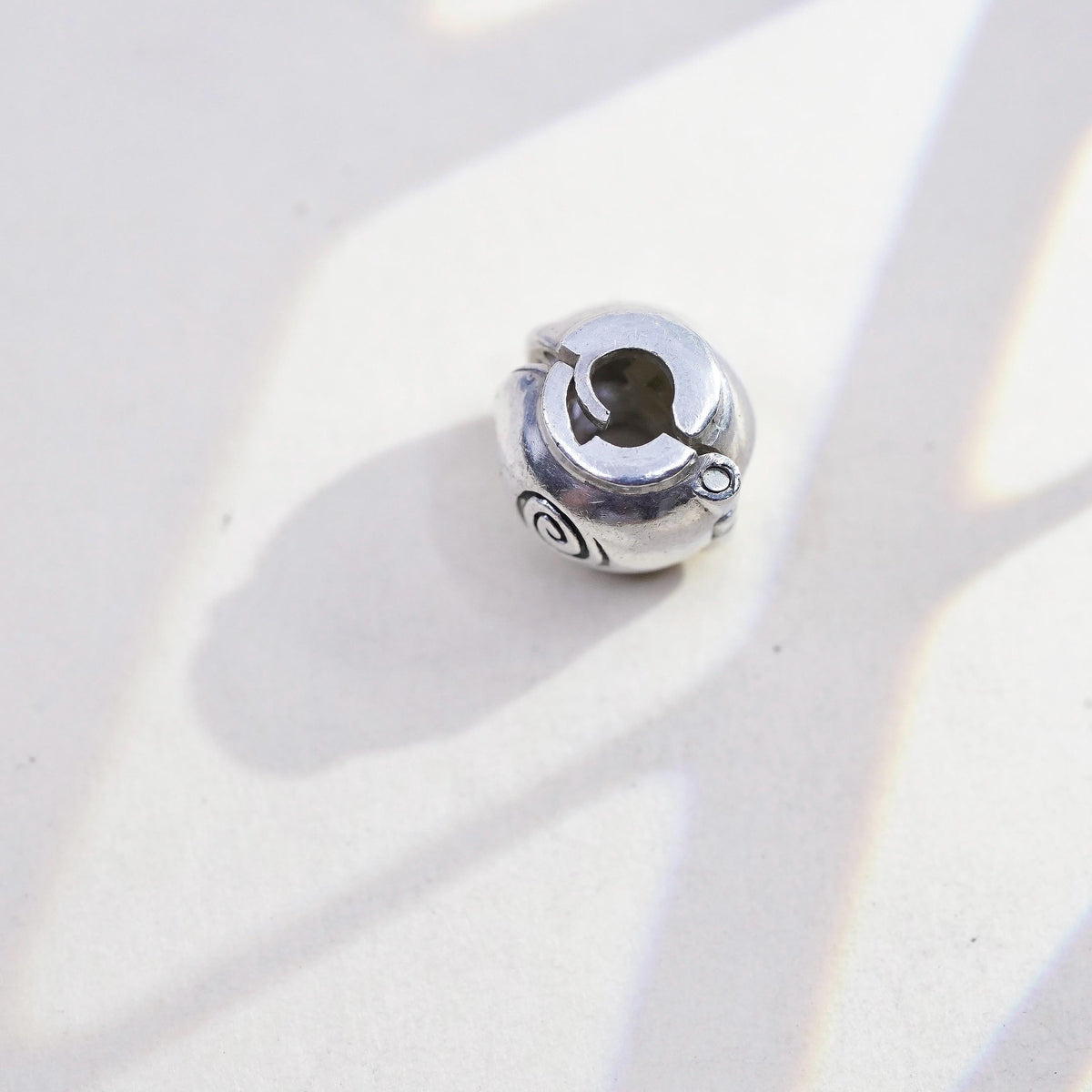 Vintage Balia sterling silver charm, 925 artisan bead sprial embossed
