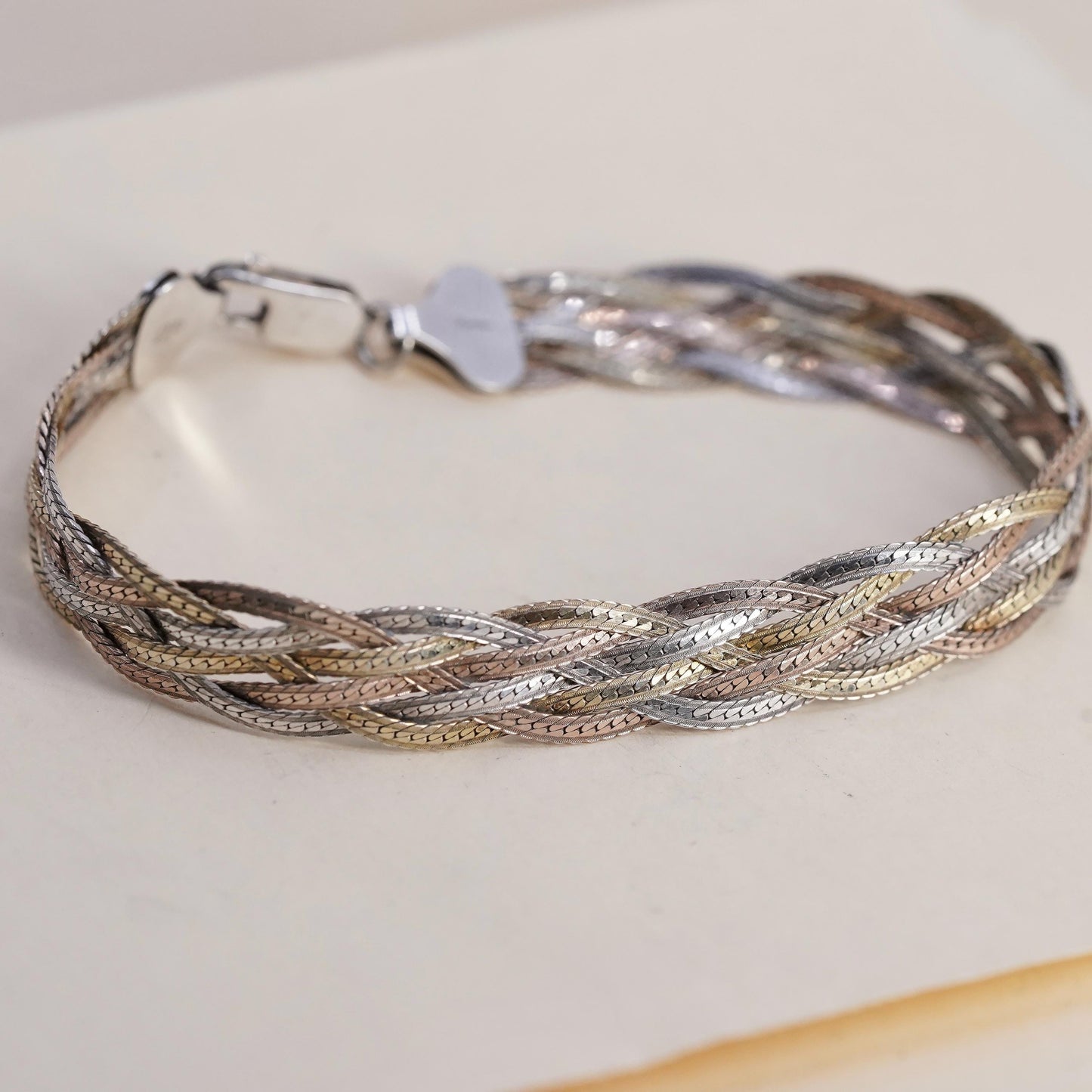 7” Dyadema Italian multi 6 strands sterling silver bracelet, 925 woven chains
