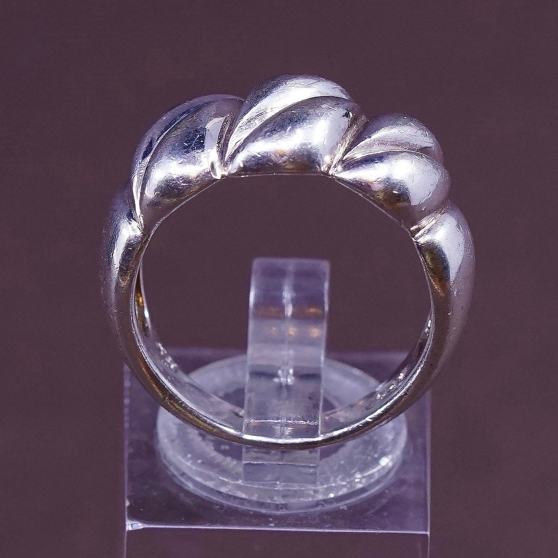 sz 8.25, vtg Sterling silver handmade ring, 925 silver ribbed band