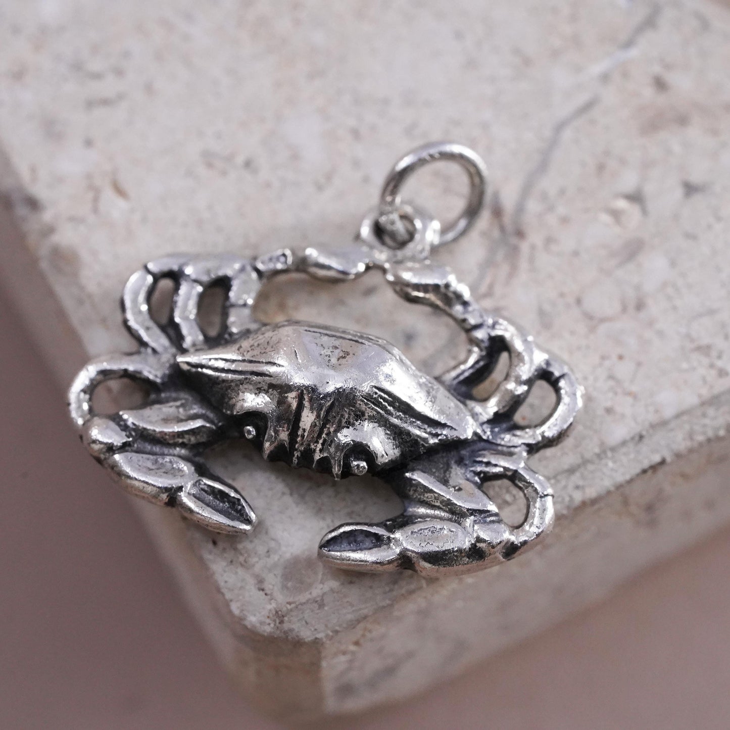 Vintage Sterling silver handmade pendant. 925 crab charm