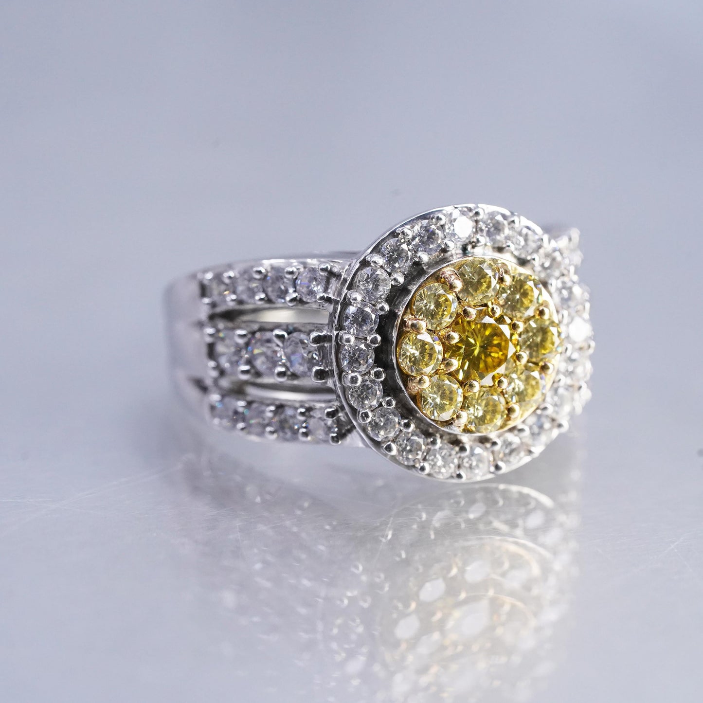 Size 9.25, vintage SJD Sterling 925 silver statement ring with cluster citrine
