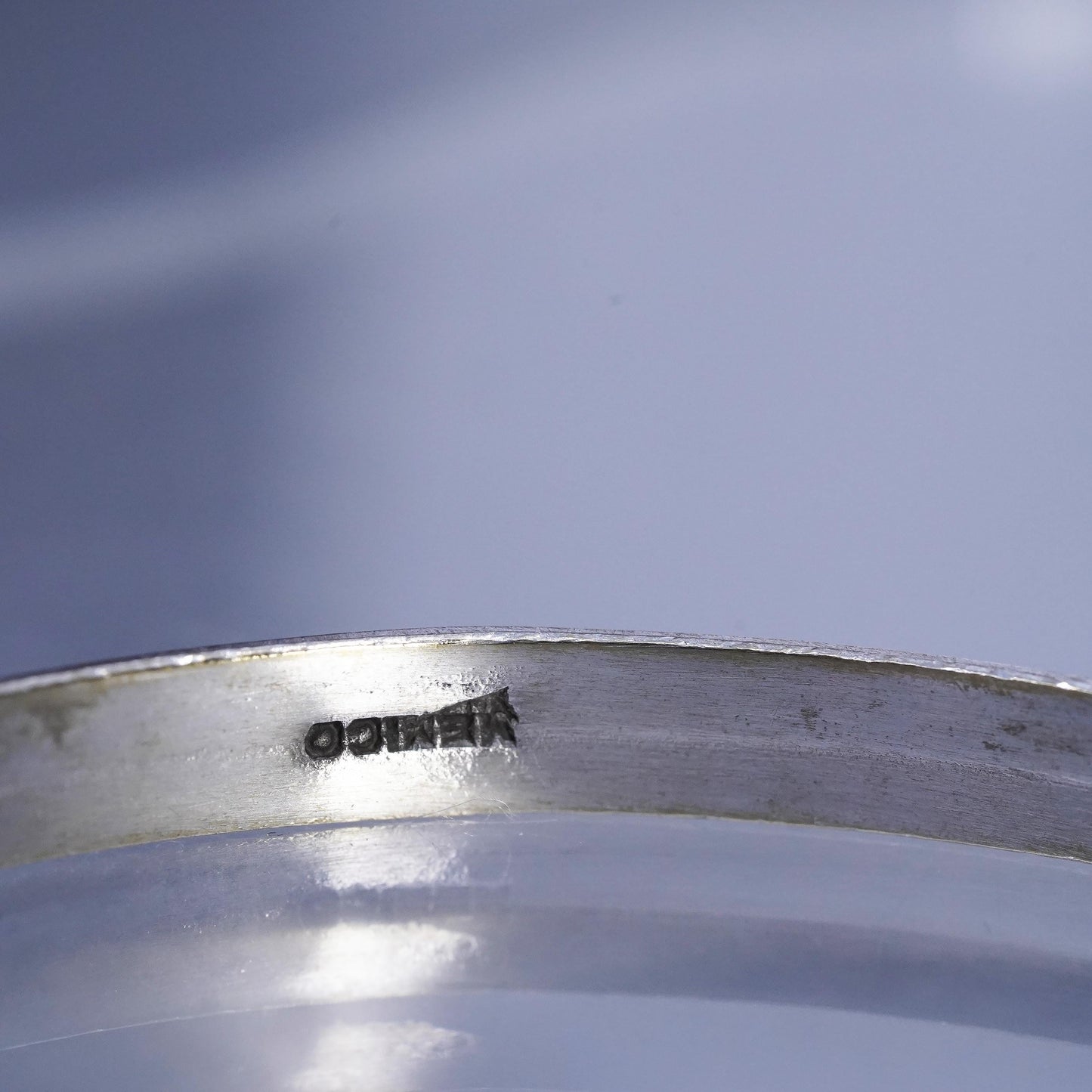 8.25”, Vintage Mexican silver tone stackable bangle bracelet