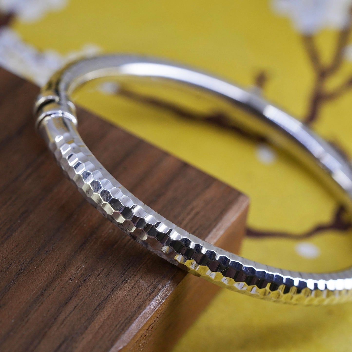 7.25”, modernist Sterling silver bracelet, 925 silver bangle w/ hammers texture