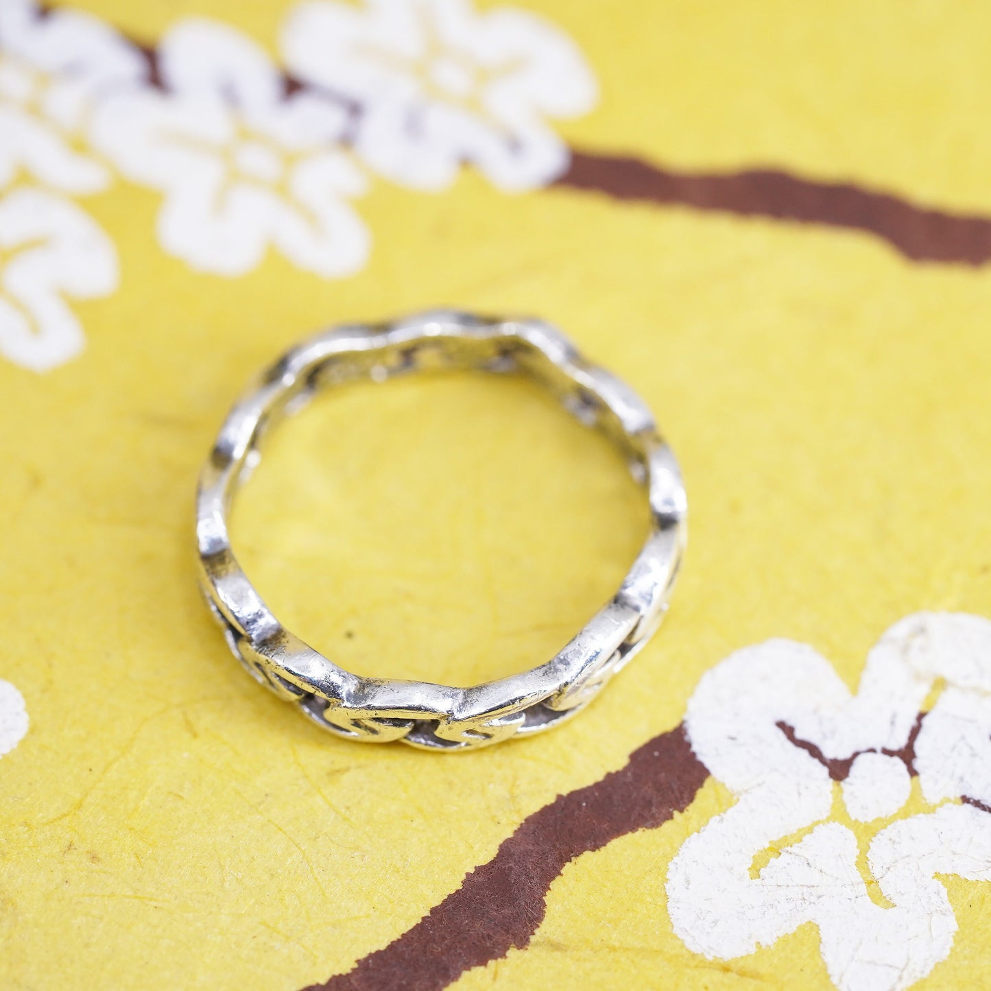 Size 4.75, vintage Sterling silver handmade ring, 925 curb link chain band