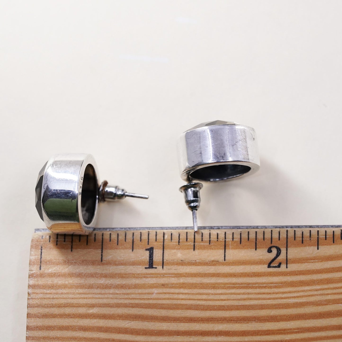 0.5”, Vintage sterling silver smoky quartz circle studs, fashion minimalist earrings