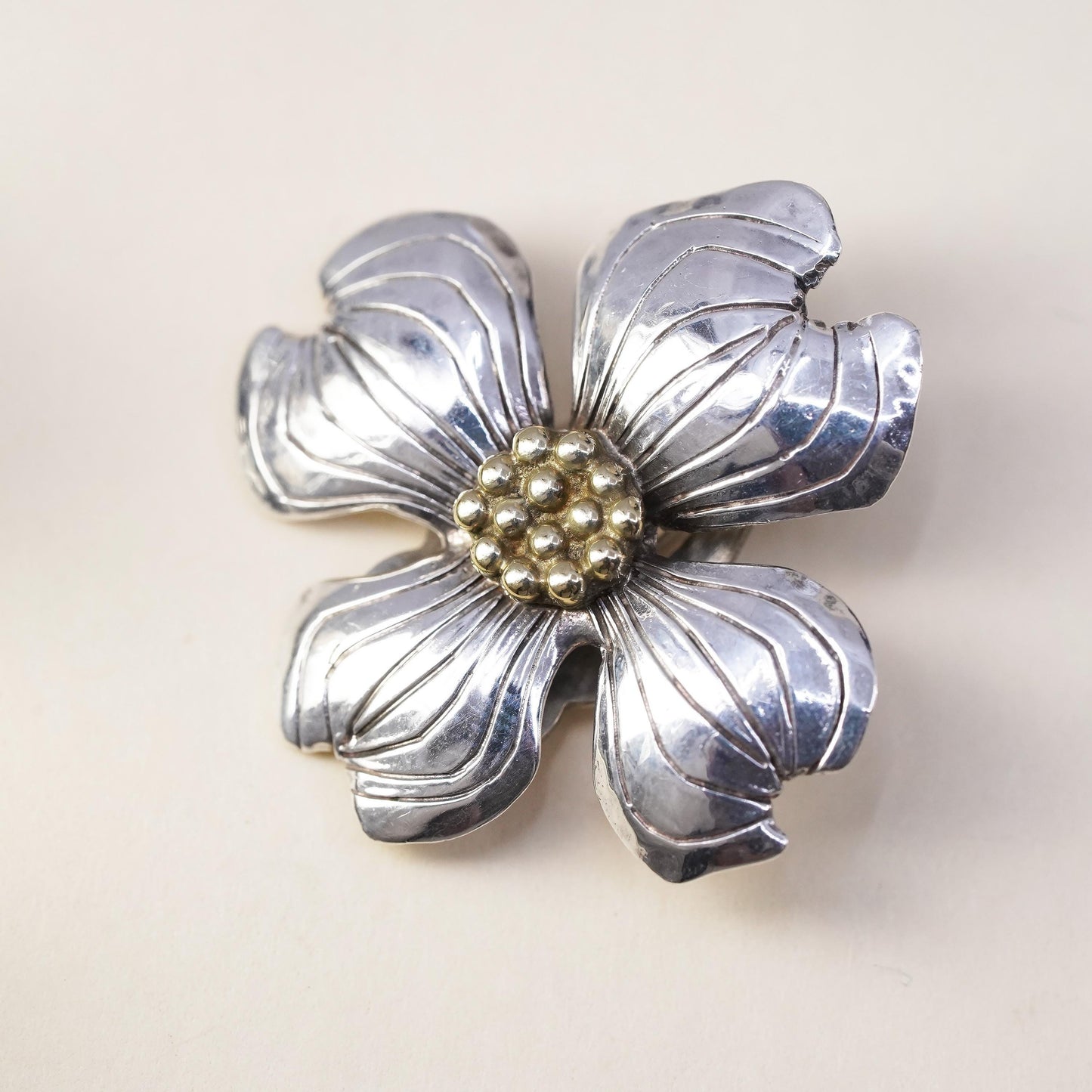 southwestern sterling silver single earring, 925 silver dogwood flower clip on