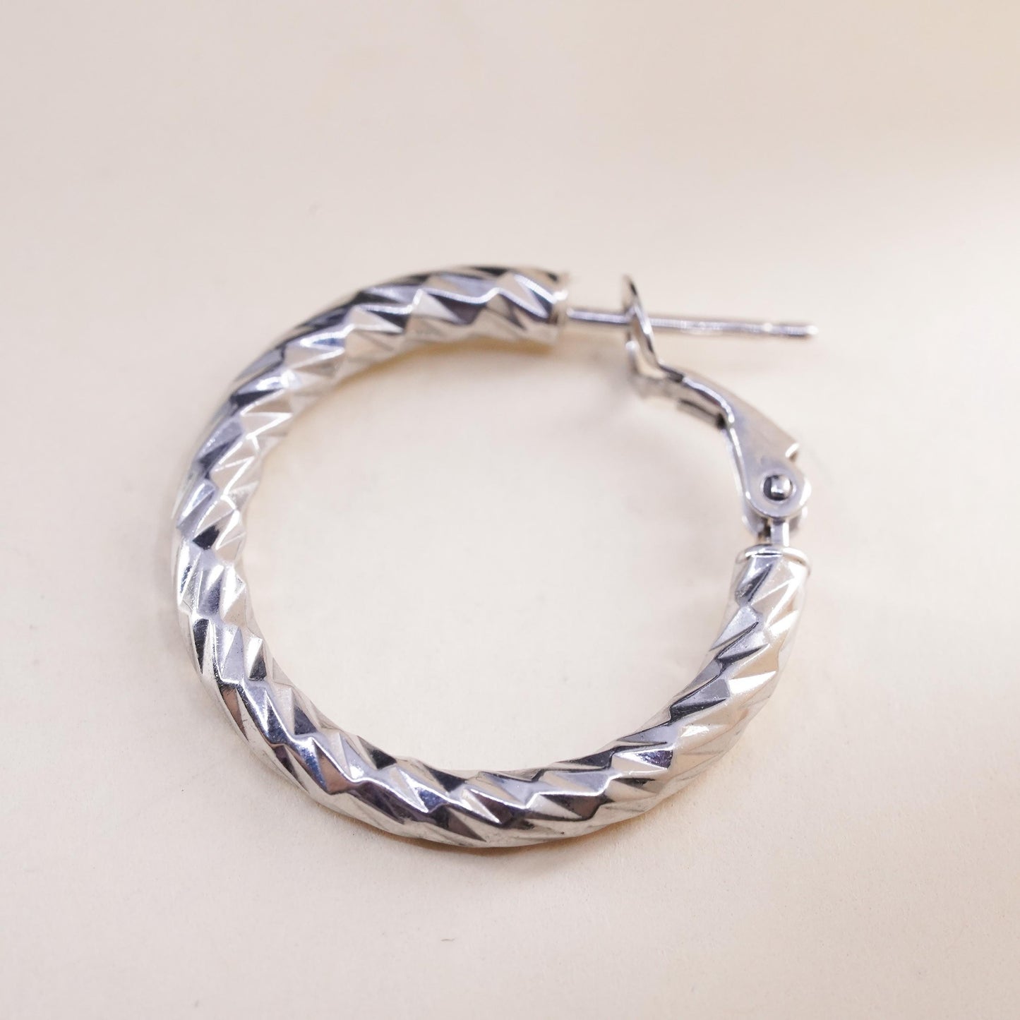 1", Vintage sterling silver loop single earring, textured primitive hoop