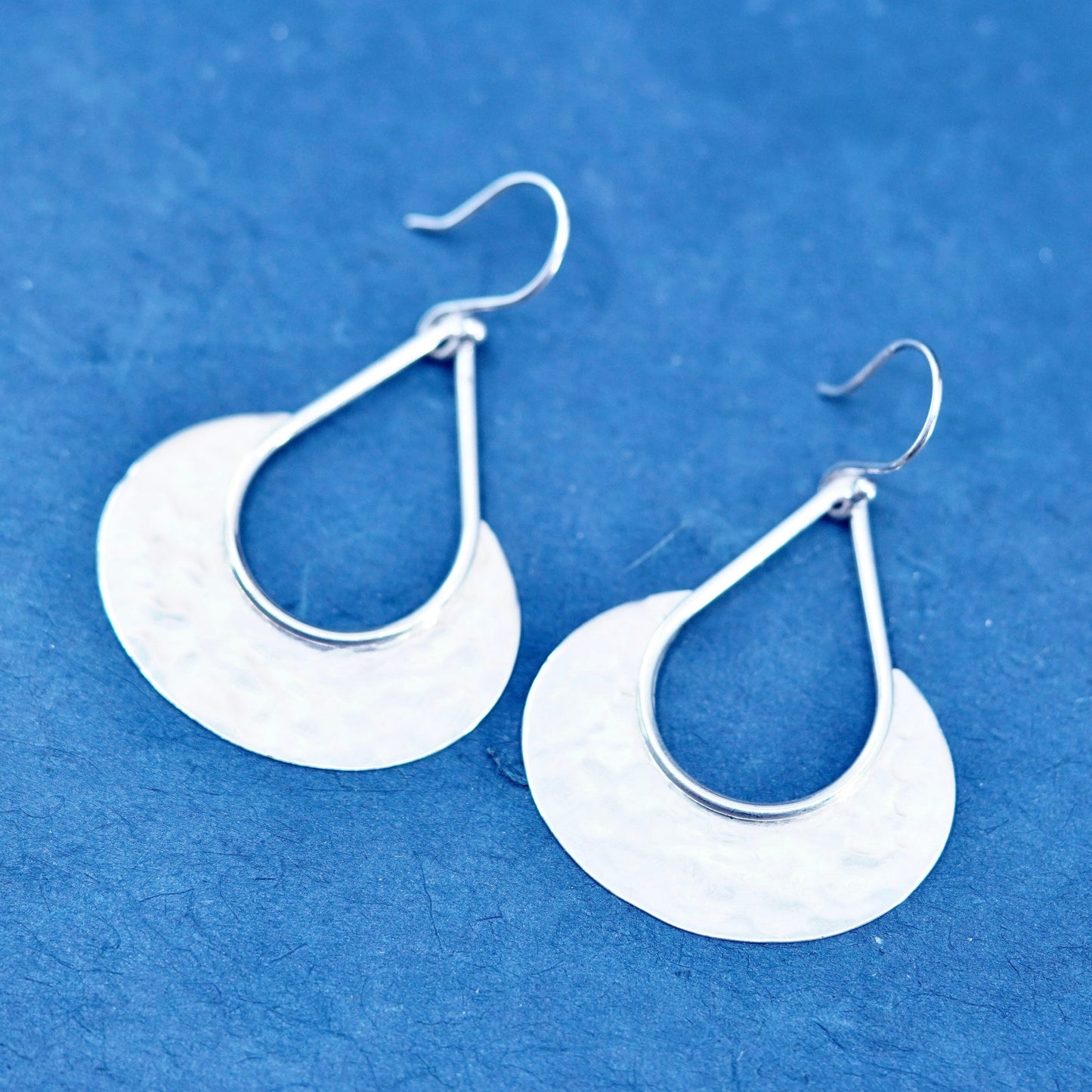 Vintage Sterling Silver handmade Earrings. Hammered 925 teardrop