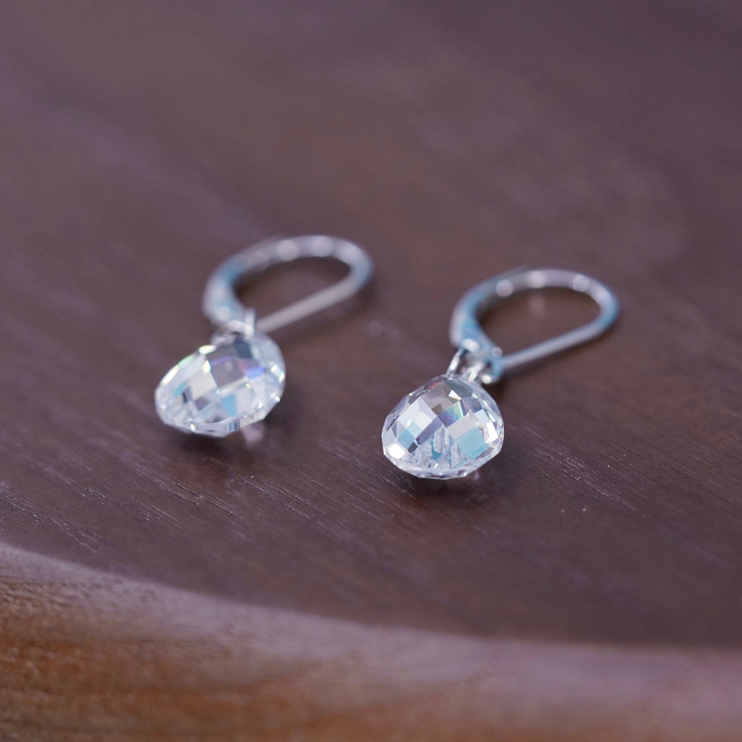 Vintage Sterling 925 silver handmade earrings with teardrop crystal