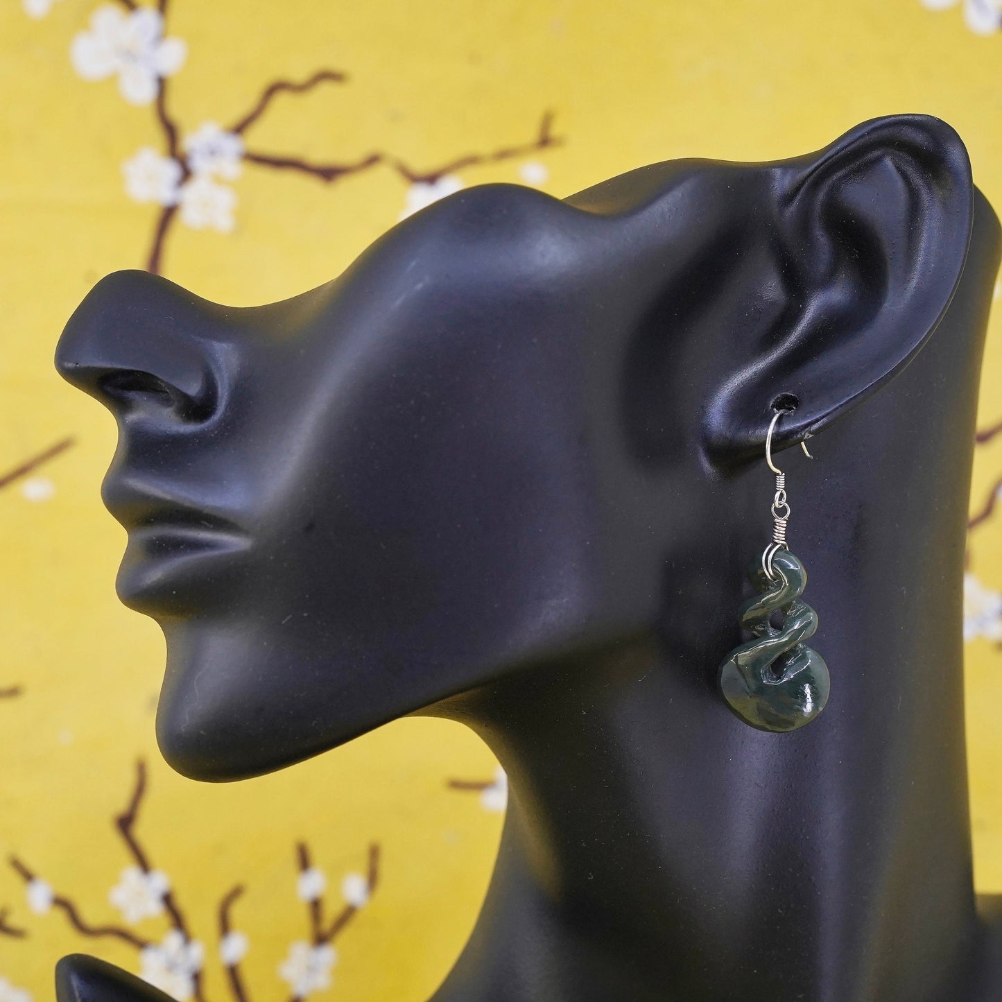 Vintage Sterling 925 silver handmade earrings with jade drops