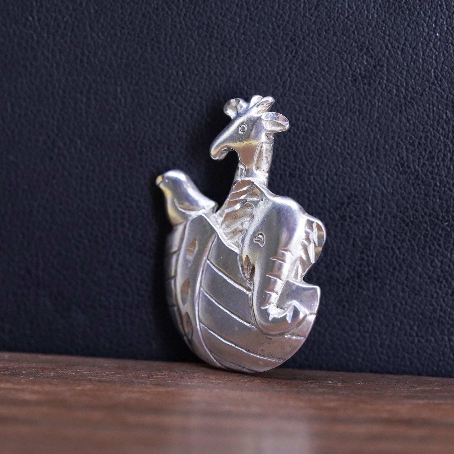 Vintage Sterling silver Handmade pendant, 925 Noah’s ark charm elephant giraffe