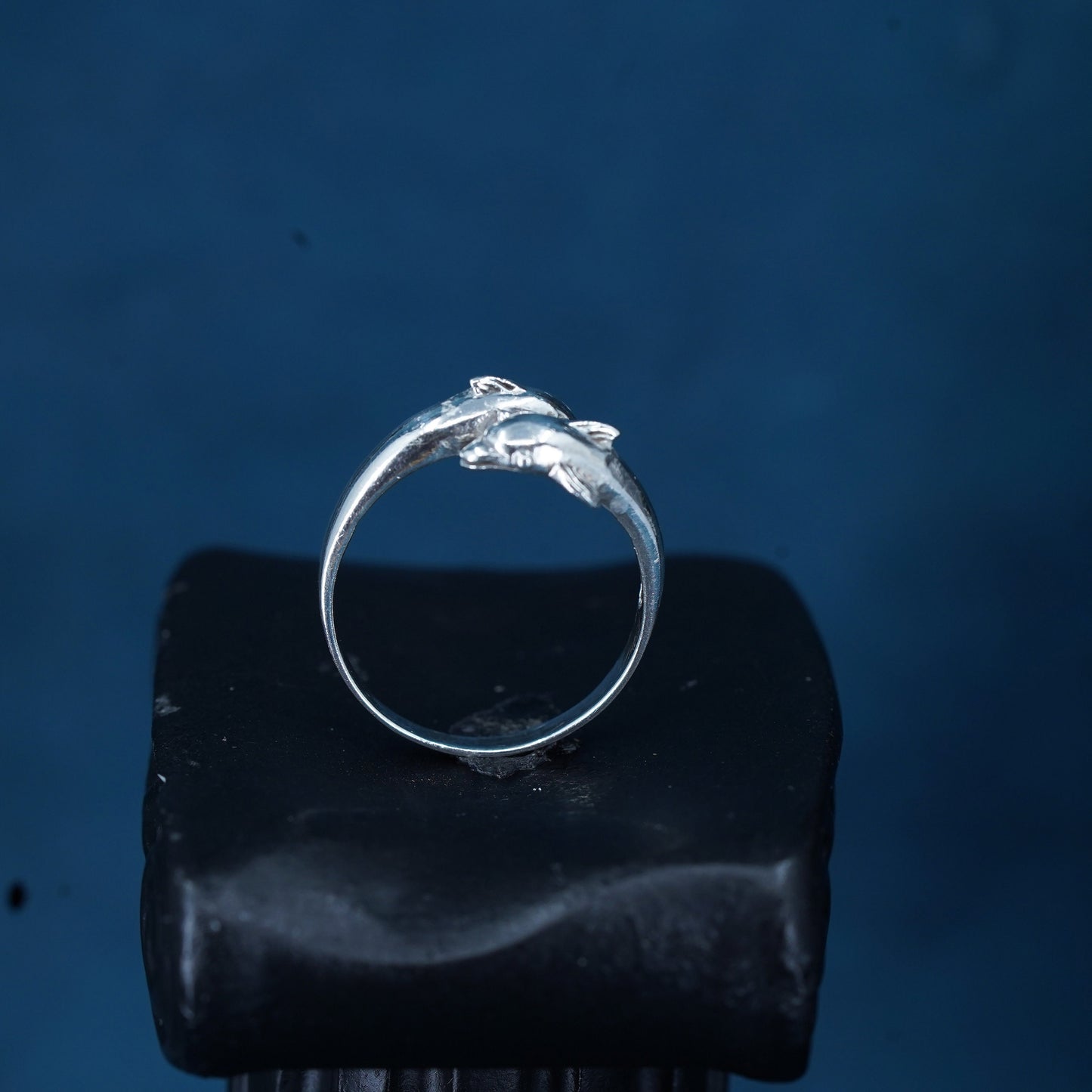 Size 8.75, vintage sterling silver handmade ring, 925 dolphin band