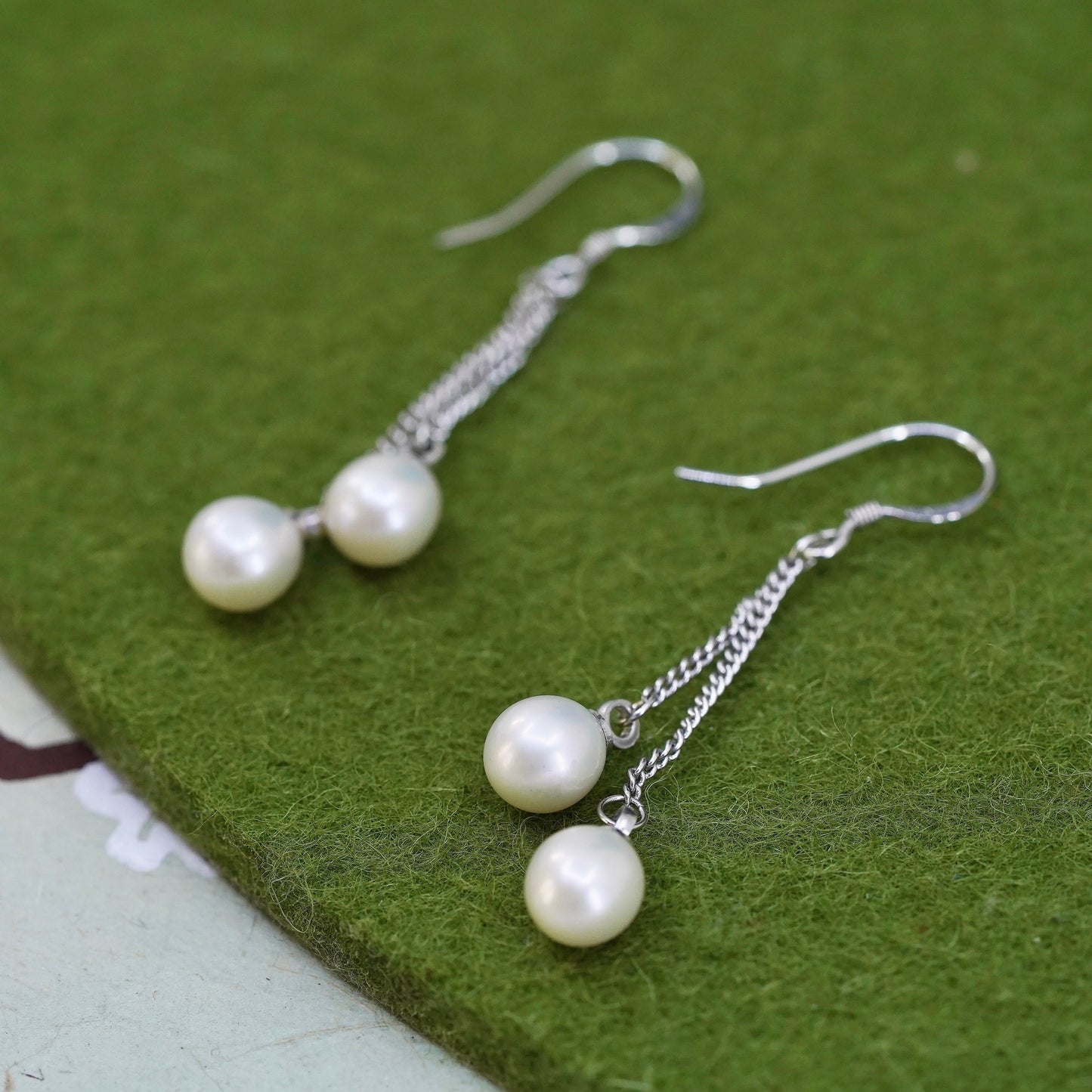 vintage Sterling 925 silver handmade earrings with oval freshwater pearl