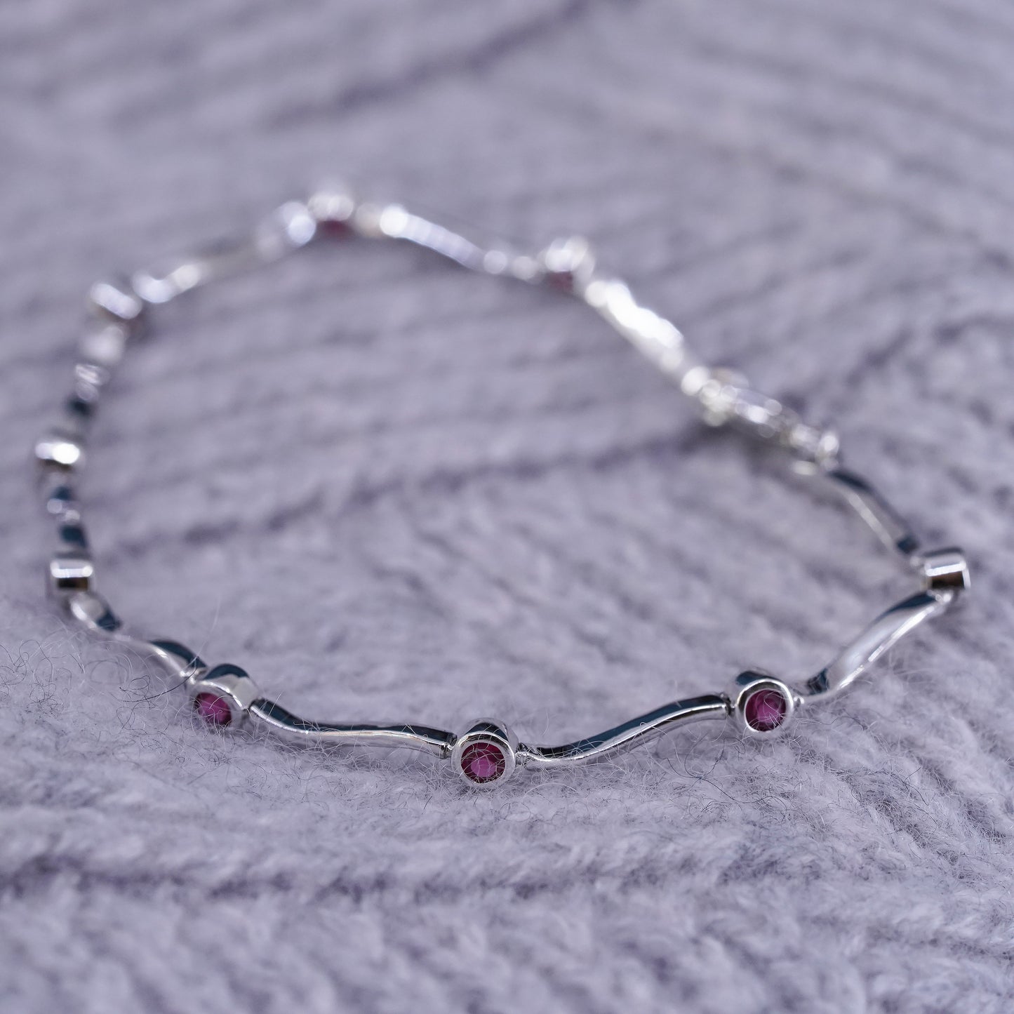 6.75”, vintage Sterling 925 silver tennis bracelet with ruby