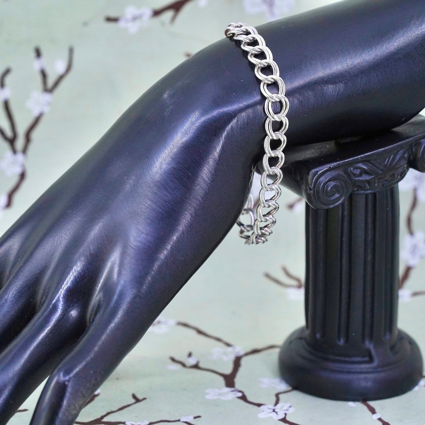 6.75", 8mm, Vintage sterling silver bracelet, 925 double curb chain
