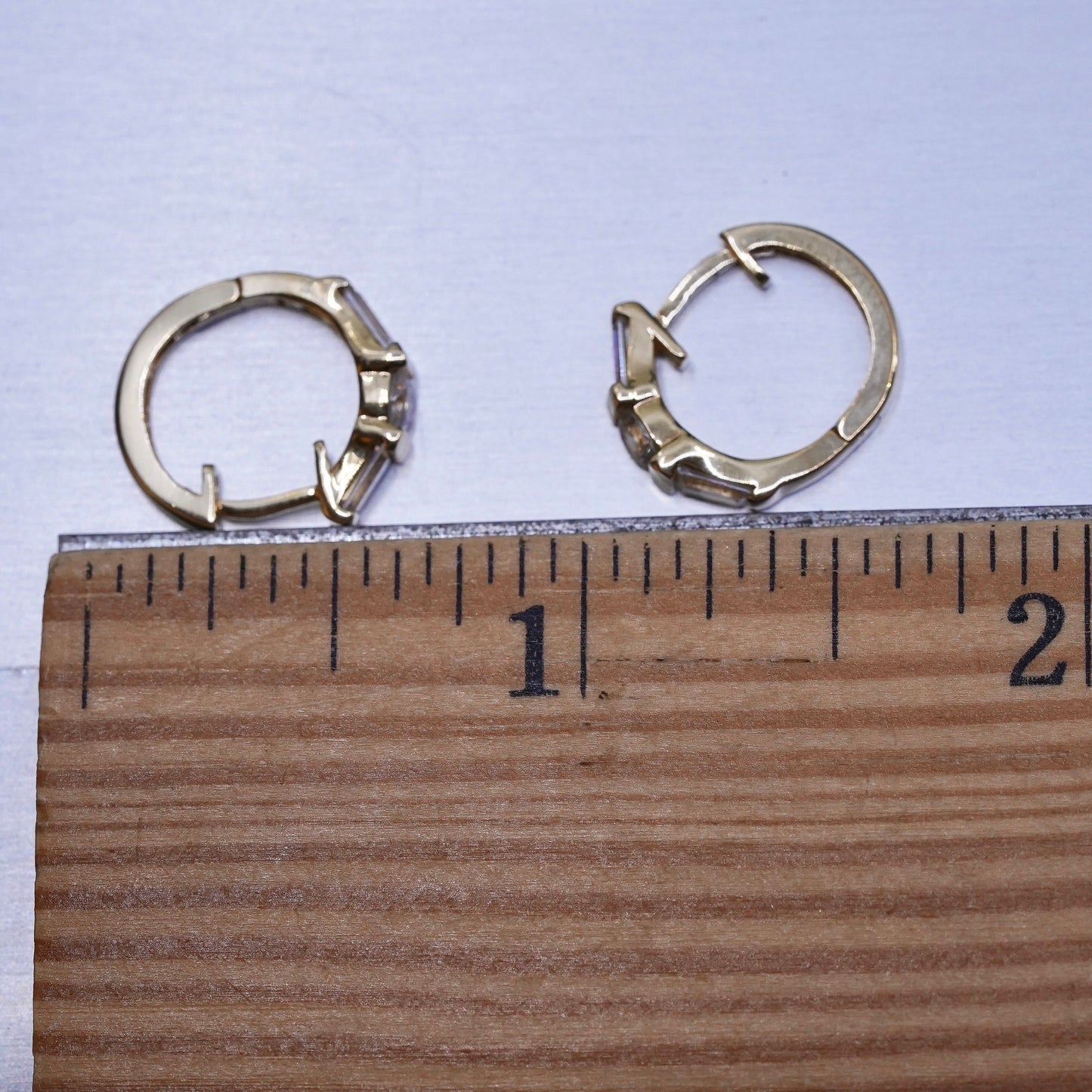 0.5”, Vintage vermeil gold over sterling silver earrings, 925 hoops, huggie cz