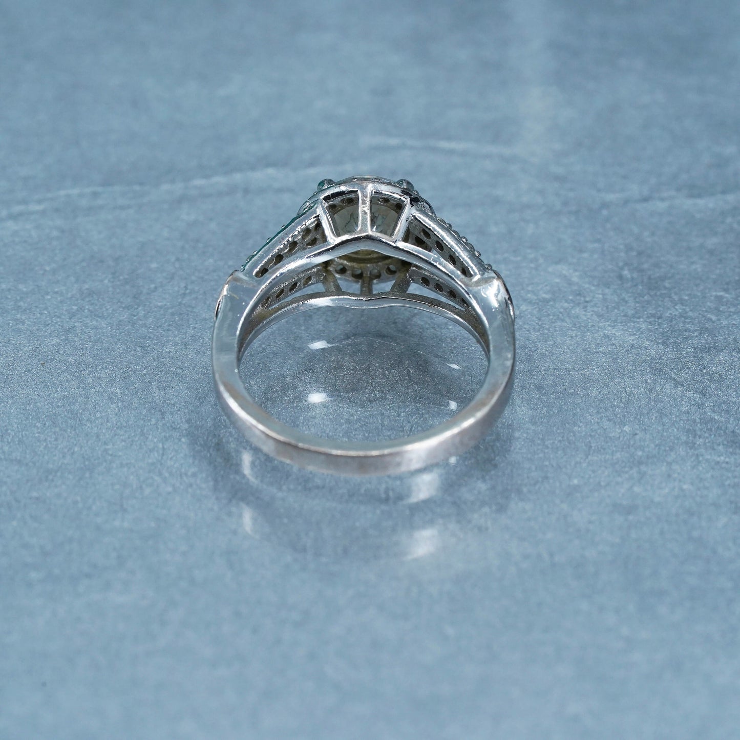 Size 6, vintage Sterling 925 silver statement engagement ring with cluster Cz