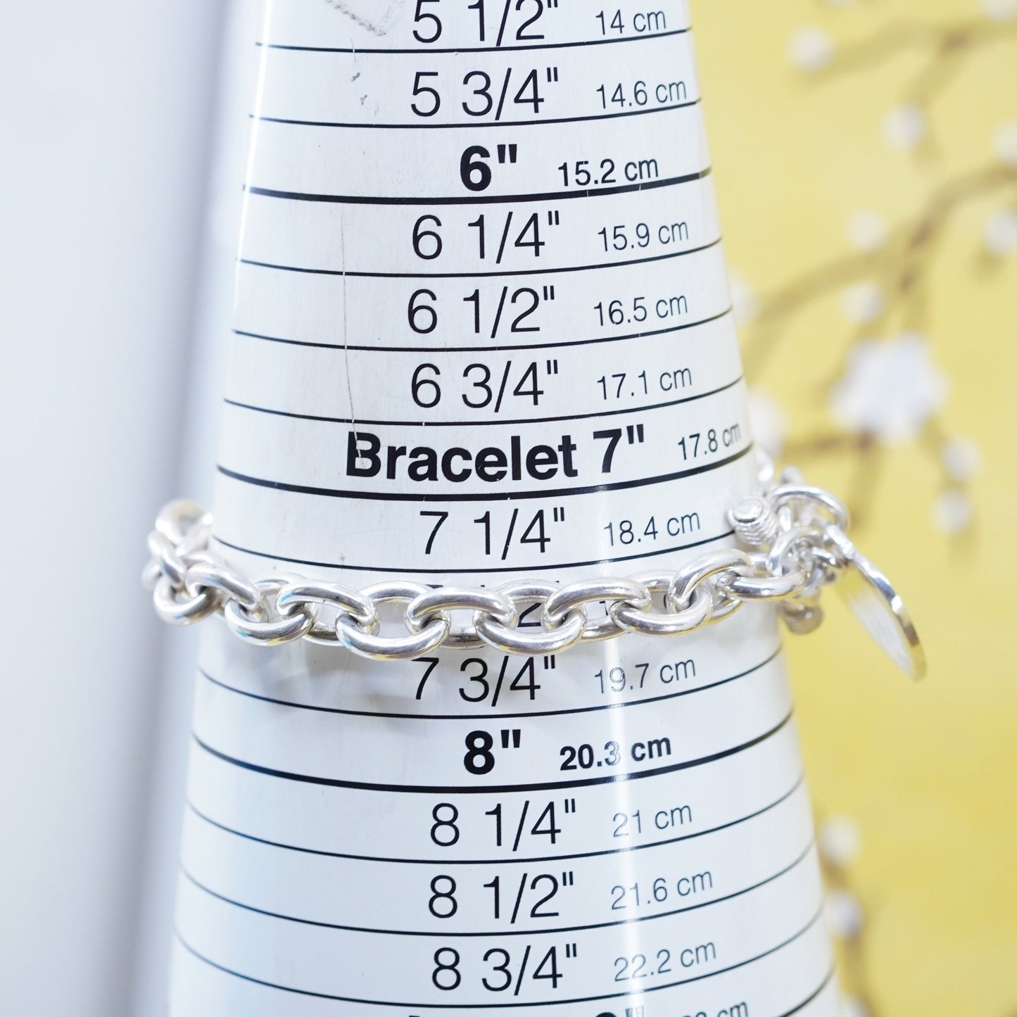 7.5", Sterling silver handmade bracelet, 925 bold oval chain w/ heart tag charm