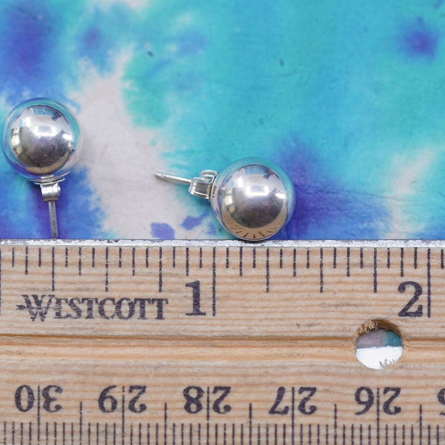 9mm, Vintage Sterling silver beads studs, 925 earrings