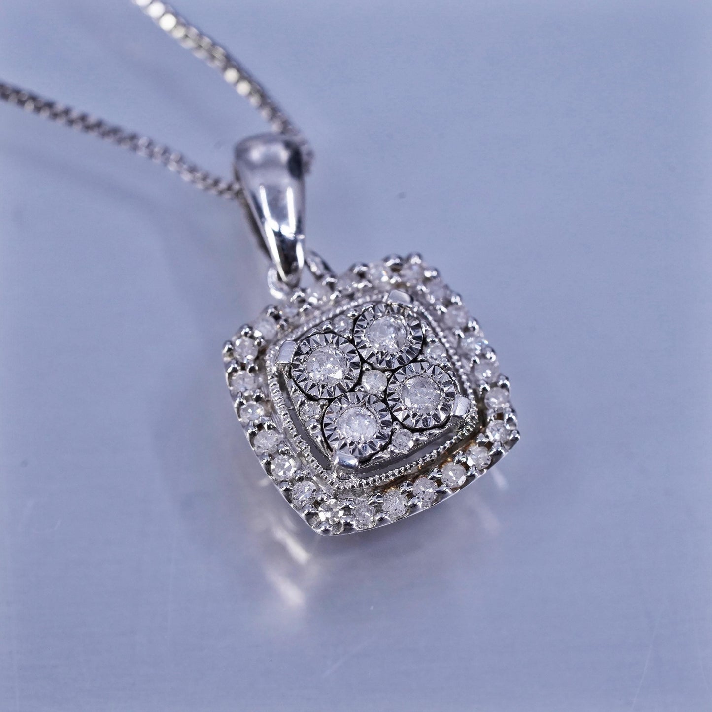 18”, vintage Sterling 925 silver circle necklace with diamond sapphire pendants