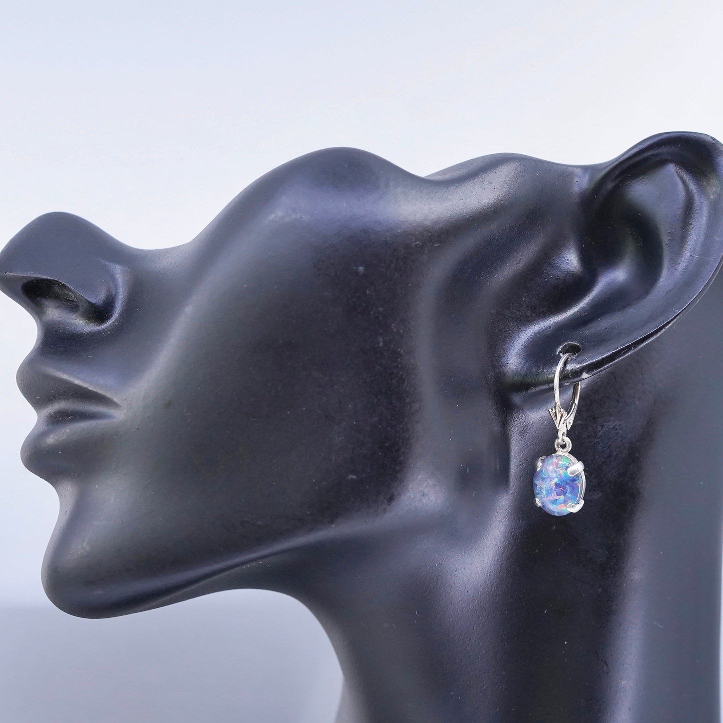 Vintage southwestern Sterling silver handmade earrings, 925 oval dangles opal