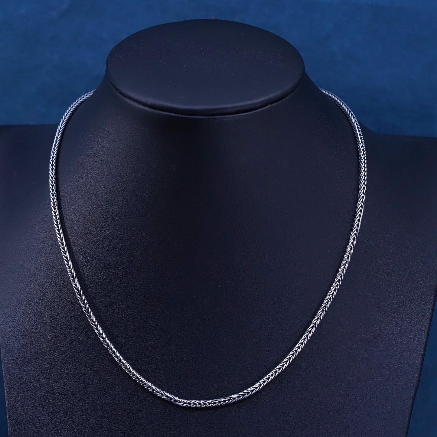 16" 3mm, vintage Sterling silver necklace, solid 950 silver wheat chain