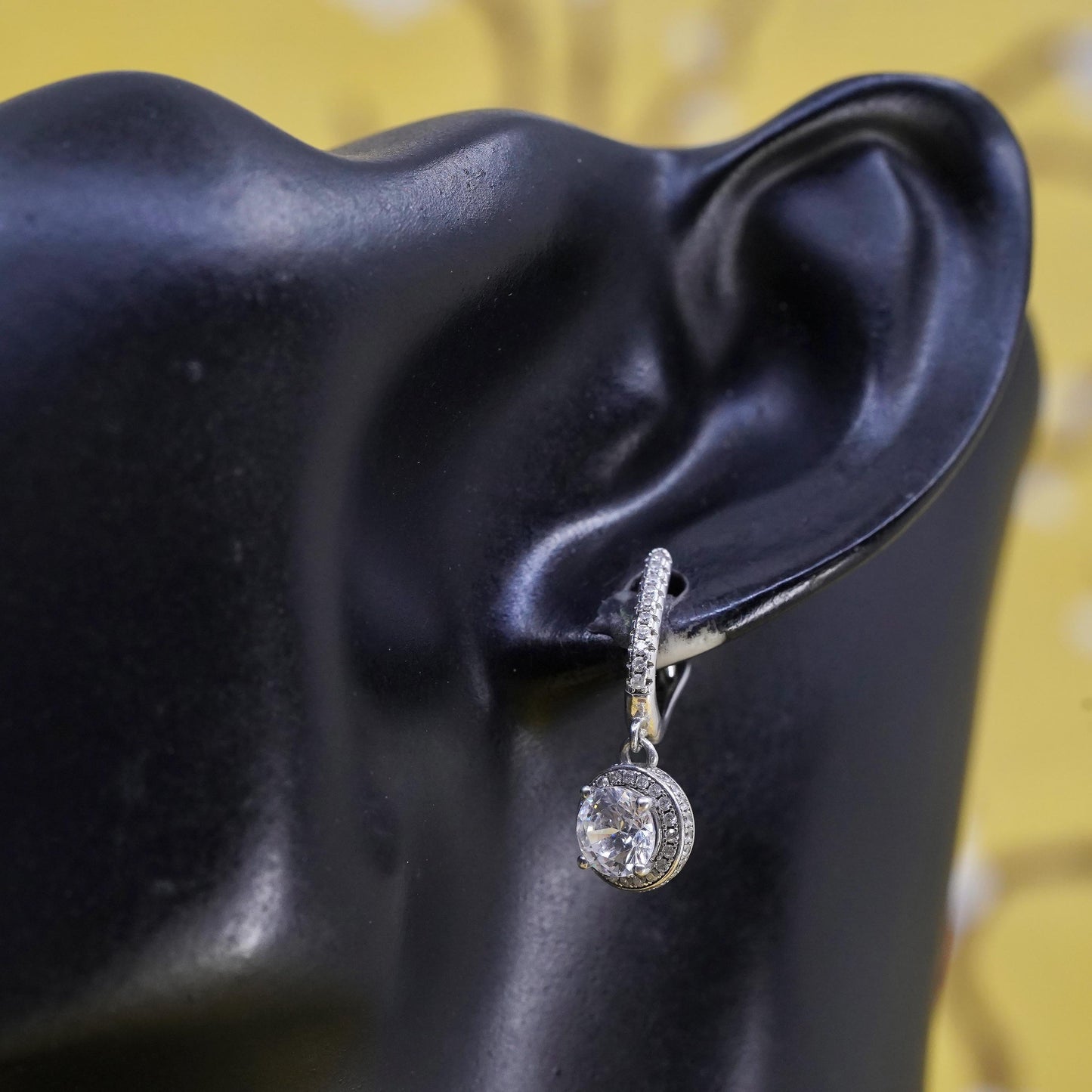 vintage Nana Sterling silver earrings, 925 huggie hoops with cluster cz dangles