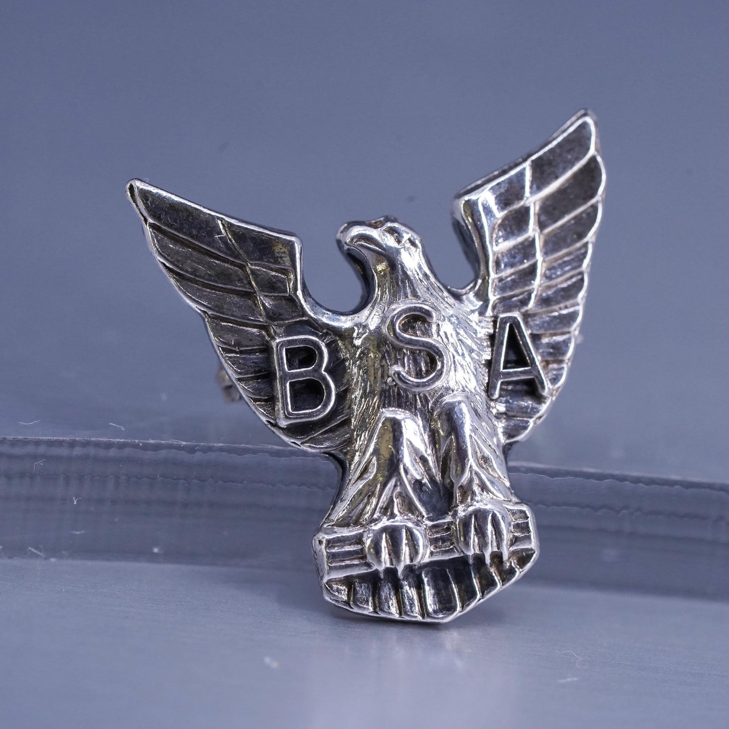 Vintage Sterling 925 silver BSA eagle brooch pin, stamped Sterling