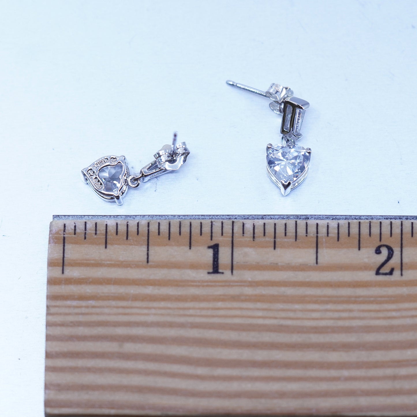 Vintage Sterling 925 silver handmade earrings with heart Cz