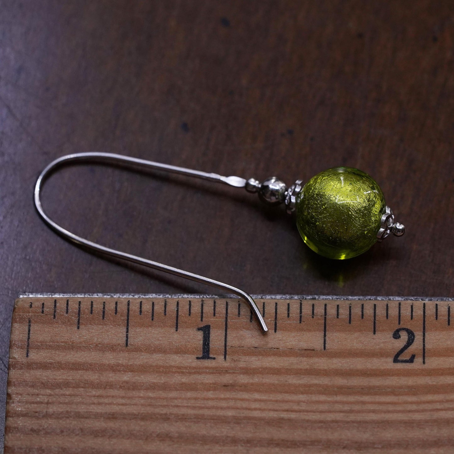 Vintage sterling 925 silver handmade single earring with green glass bead