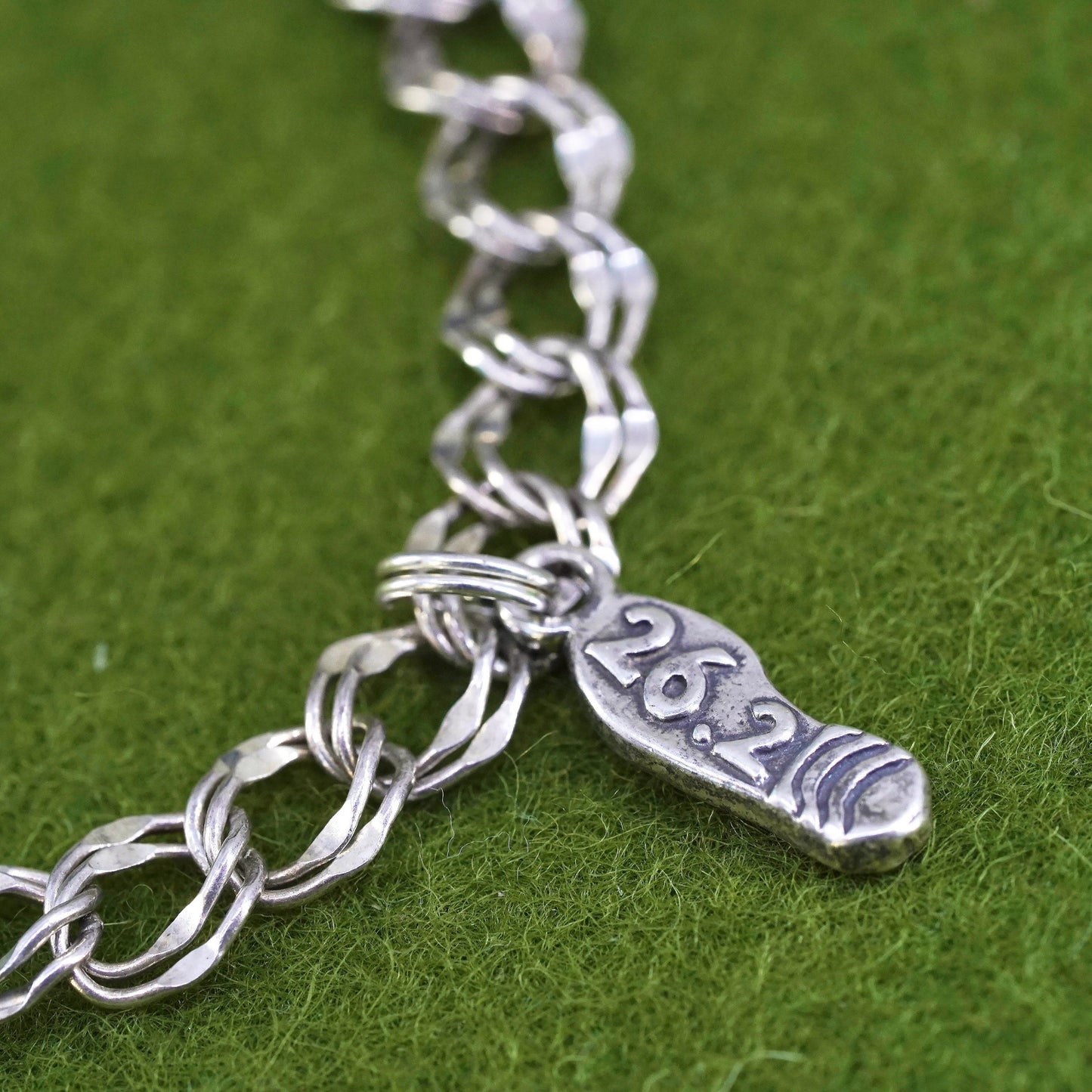 7.5”, sterling silver double curb bracelet, 925 chain with 26.2 sandal charm
