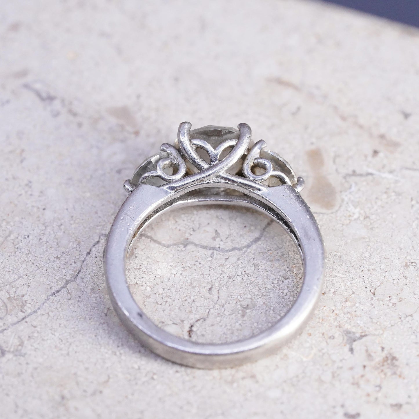 Size 6, vintage Sterling 925 silver engagement ring with cluster Cz around