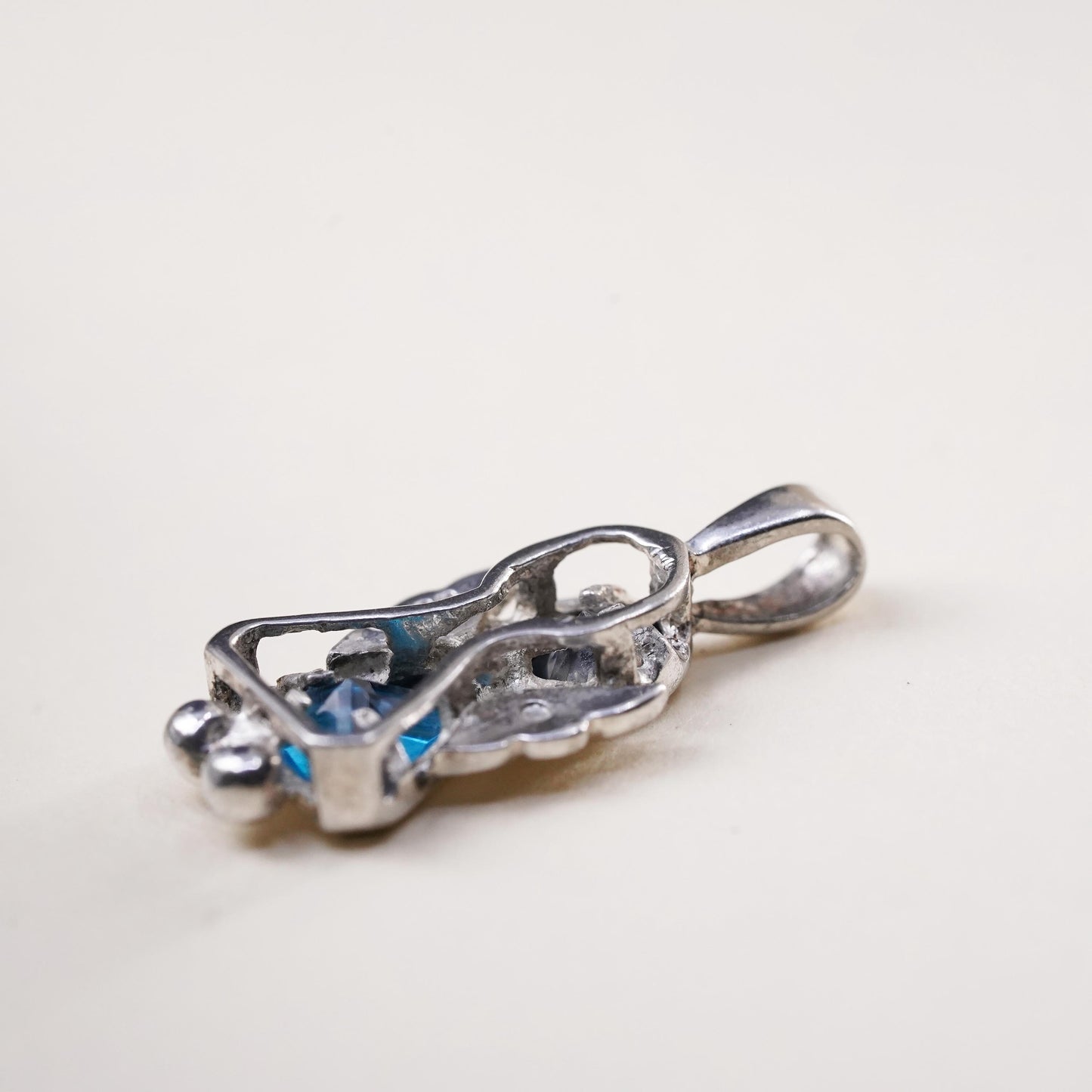 Sterling silver angel charm, 925 pendant with blue crystal inlay