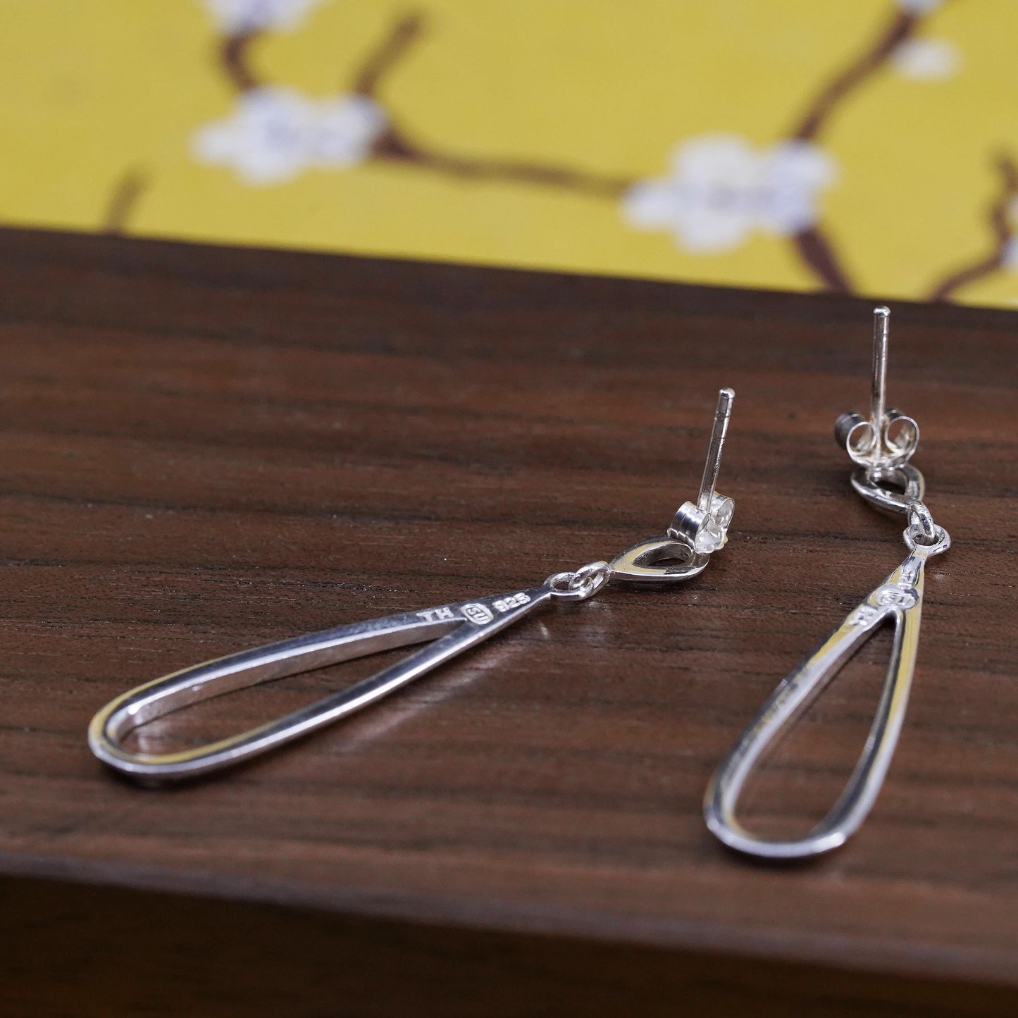 Vintage Sterling silver handmade earrings, 925 teardrop drops