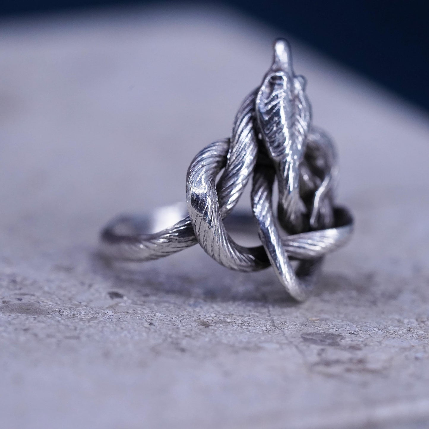 Size 4, vintage Sterling silver handmade entwined snake ring, 925 band
