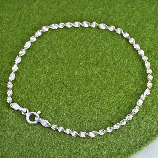 7" 3mm, Vintage sterling silver bracelet, twisted herringbone link bracelet