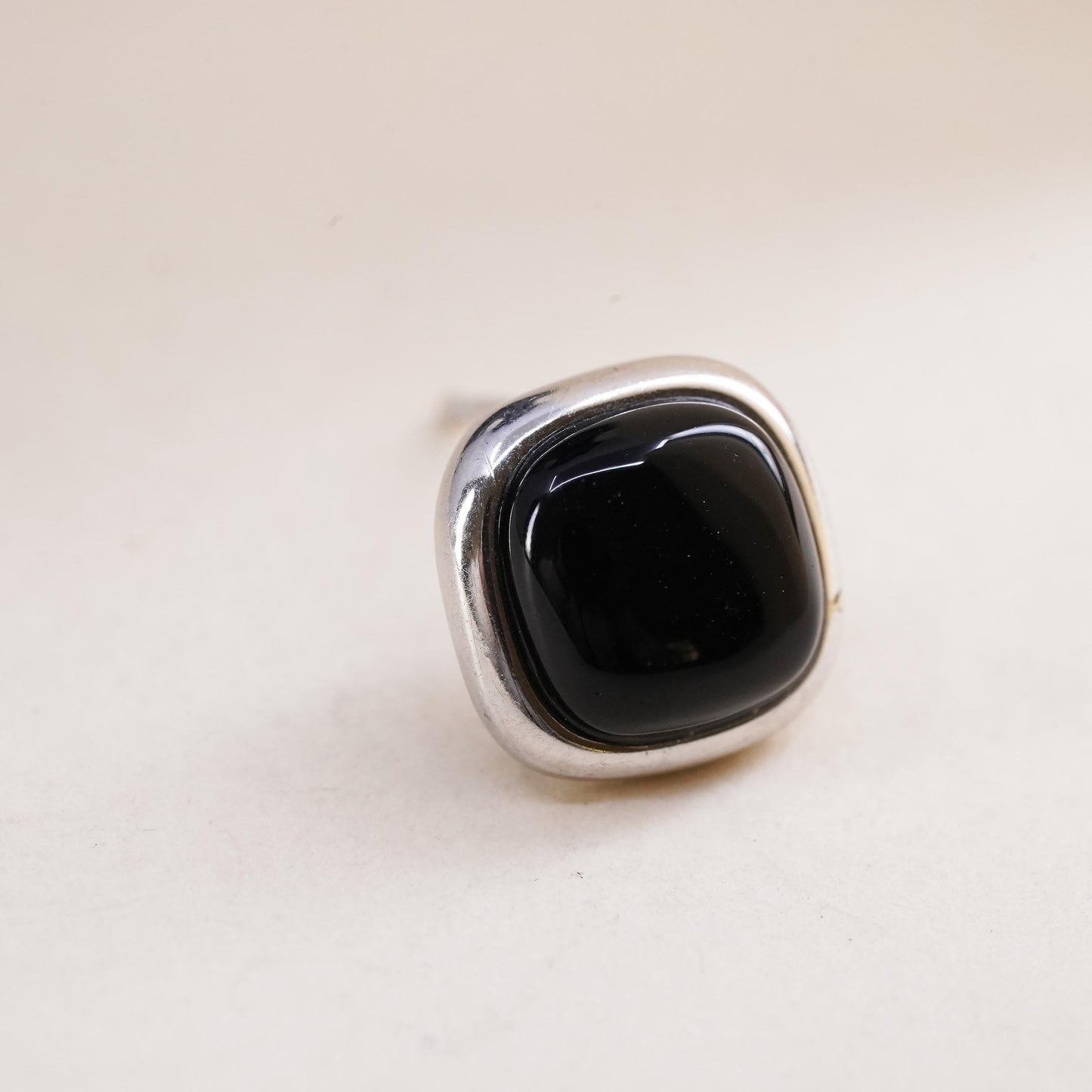 Vintage Sterling 925 silver handmade square stud with onyx, single earring