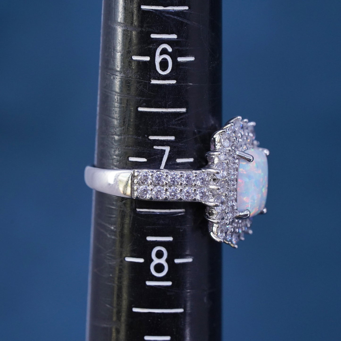 Size 7, vintage sterling 925 silver handmade ring with opal and cz