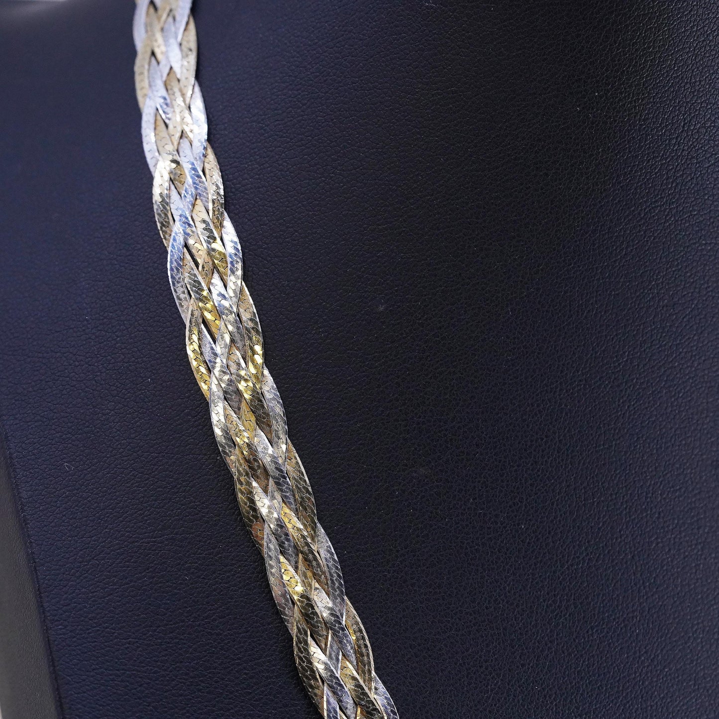 18", VTG vermeil gold sterling silver necklace, 925 braided herringbone chain
