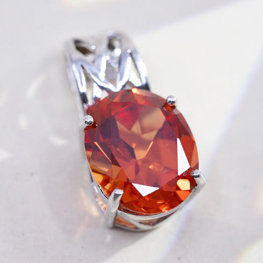 Vintage Designer BJ sterling silver pendant, 925 oval charm genuine Ruby Sunset