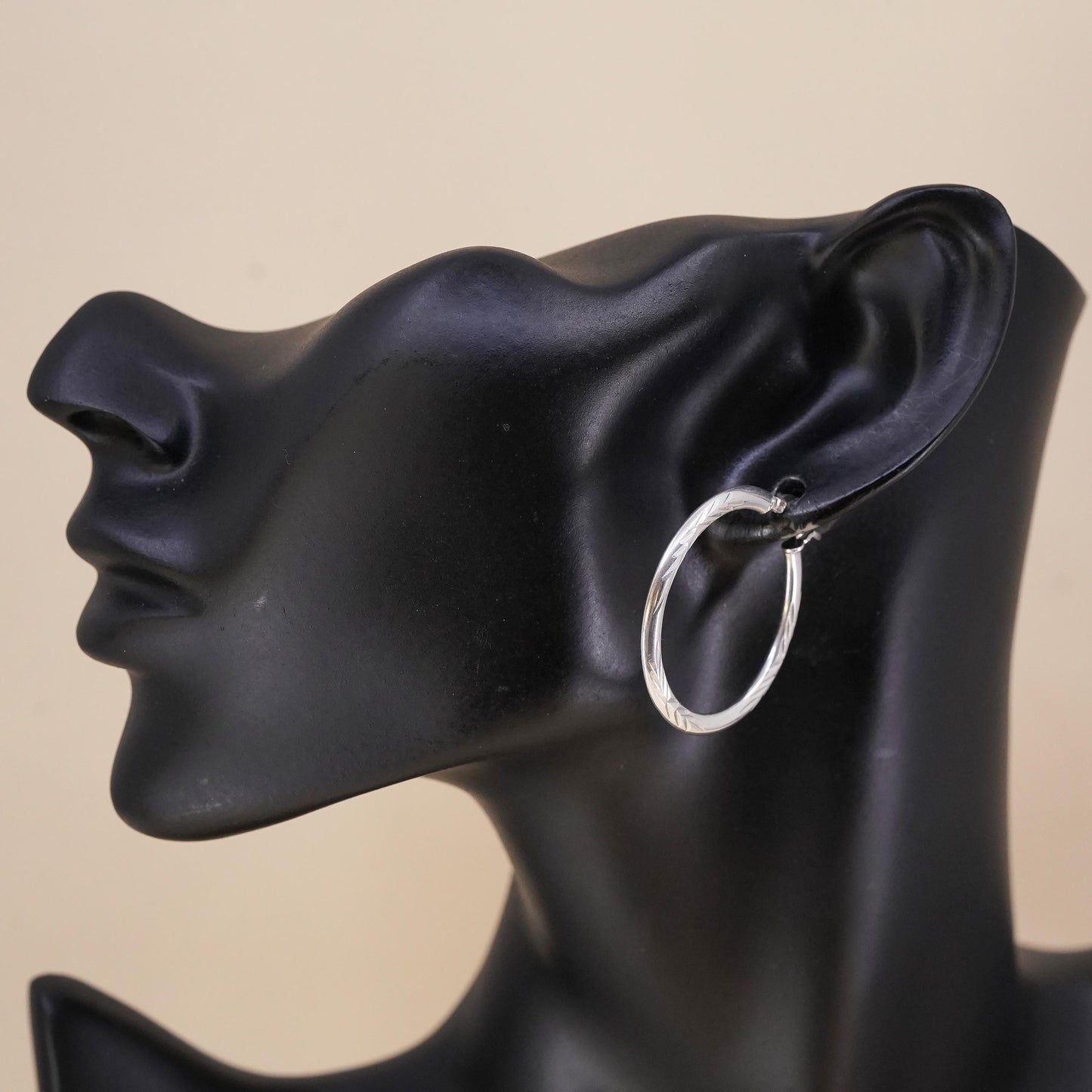 1.5", Vintage sterling 925 silver loop single earring, textured primitive hoop