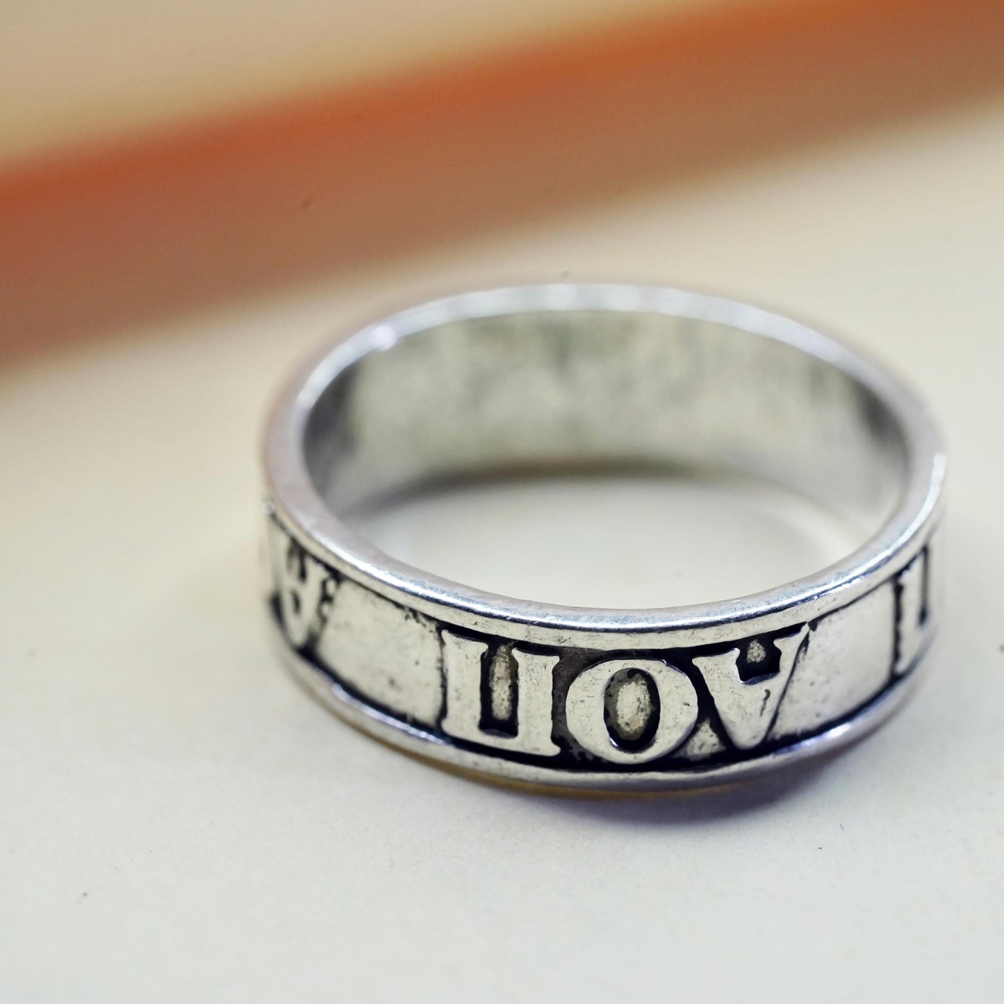 Size 6, Sterling 925 Silver Letter Band Ring | Raised Alphabet alpha omicron pi