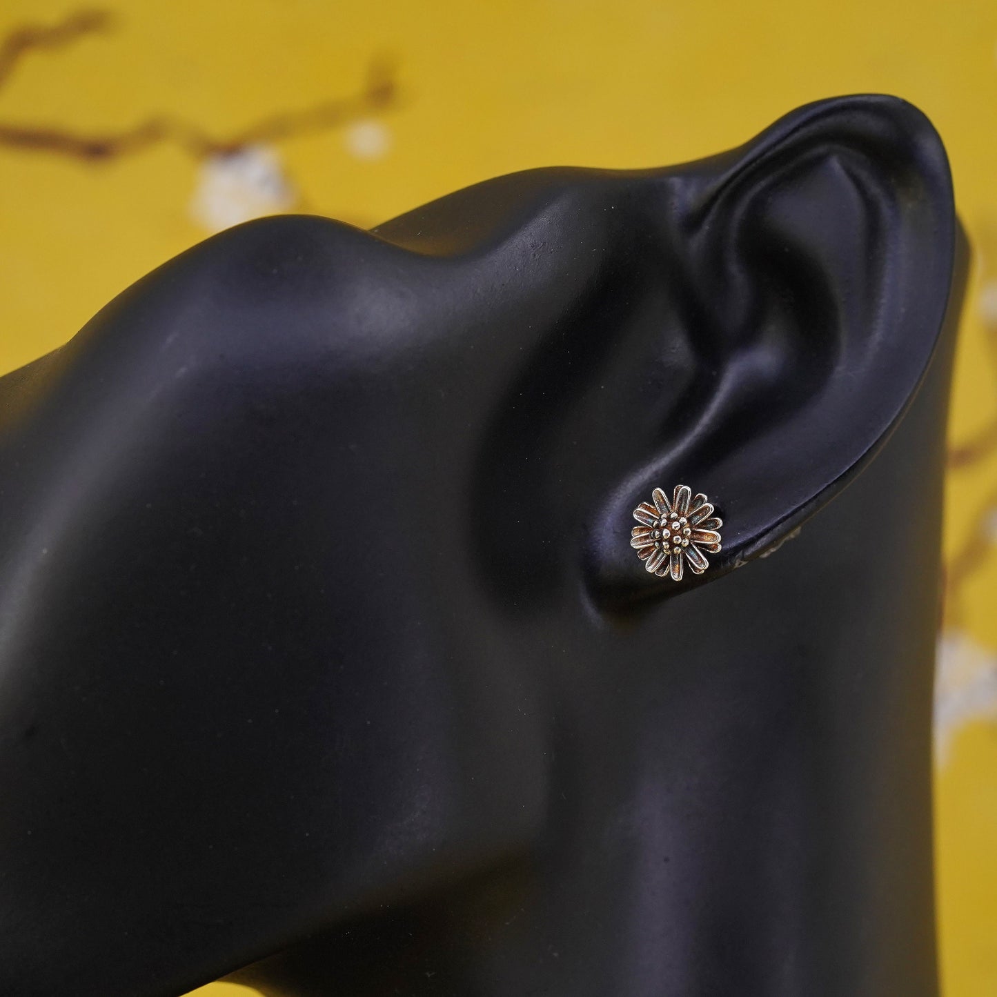 Vintage Sterling silver handmade earrings, 925 flower studs earrings