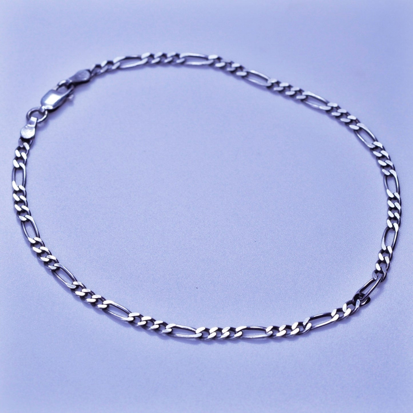 9.25”, 3mm, Vintage Italy Sterling 925 silver handmade bracelet, figaro chain