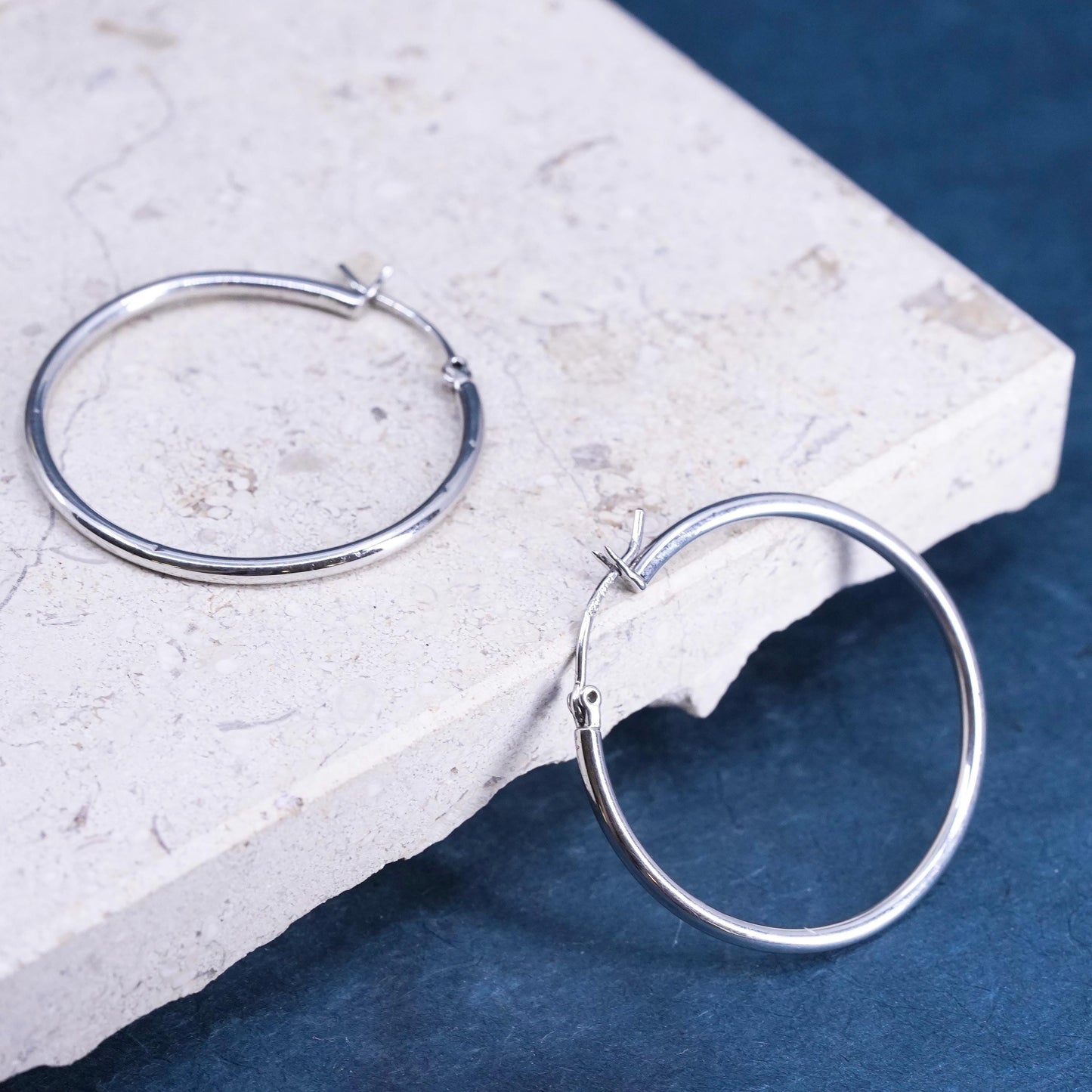 1.5”, vintage Sterling silver handmade hoop earrings, 925 huggie