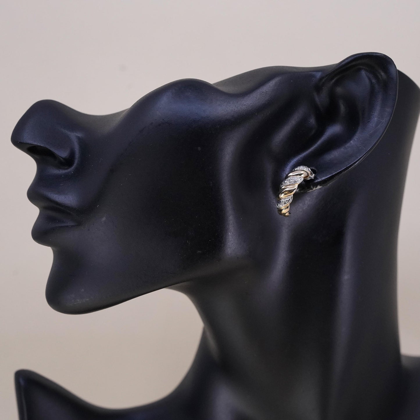 0.5", Vintage vermeil gold over sterling silver single earring, stud diamond