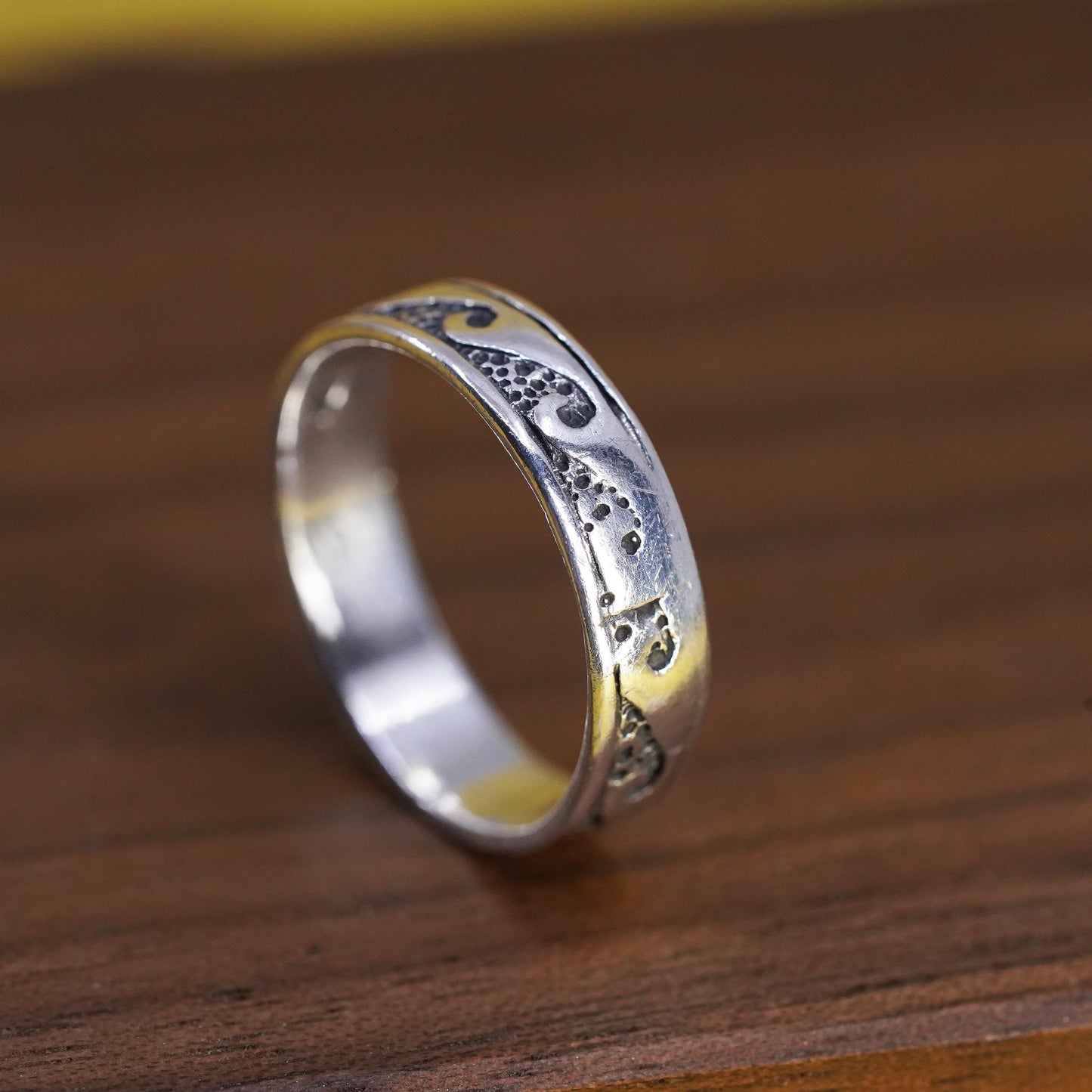 Size 6.75, vintage Sterling silver handmade ring, 925 wavy wave band